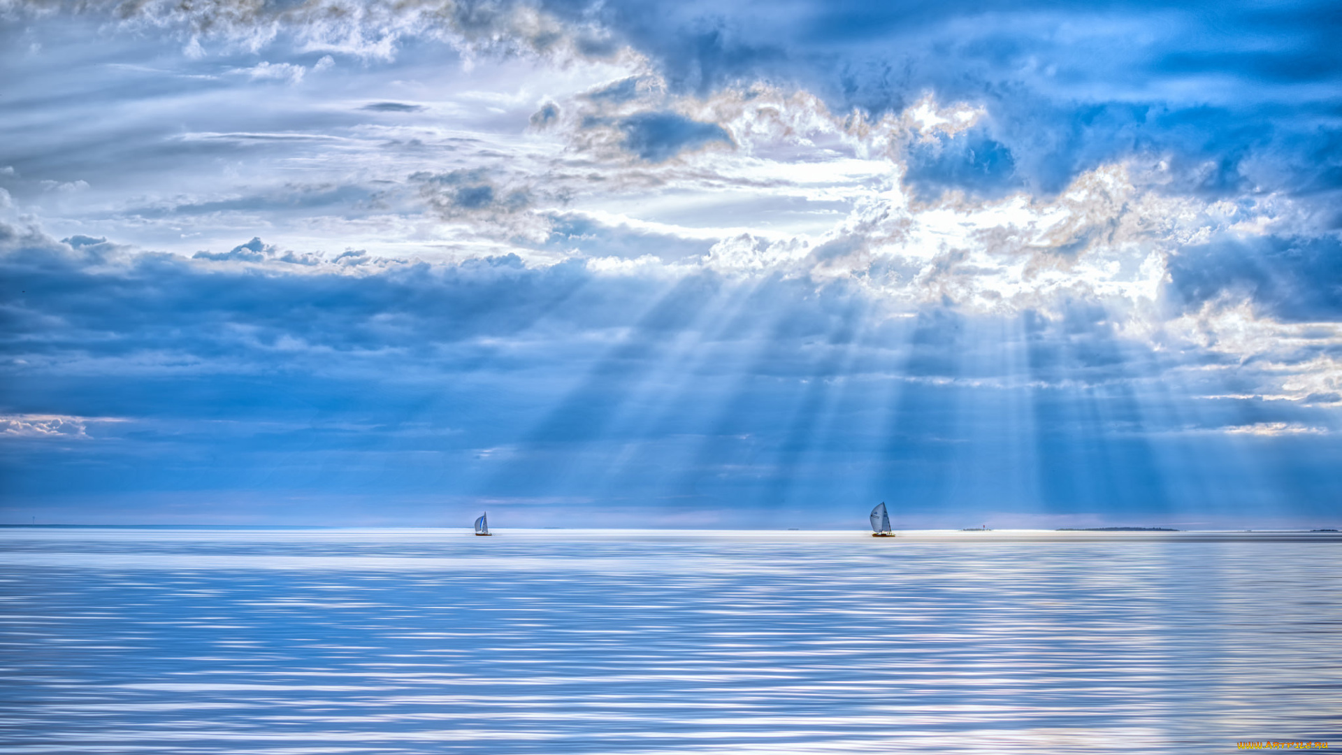 корабли, Яхты, озеро, лучи, яхты, облака