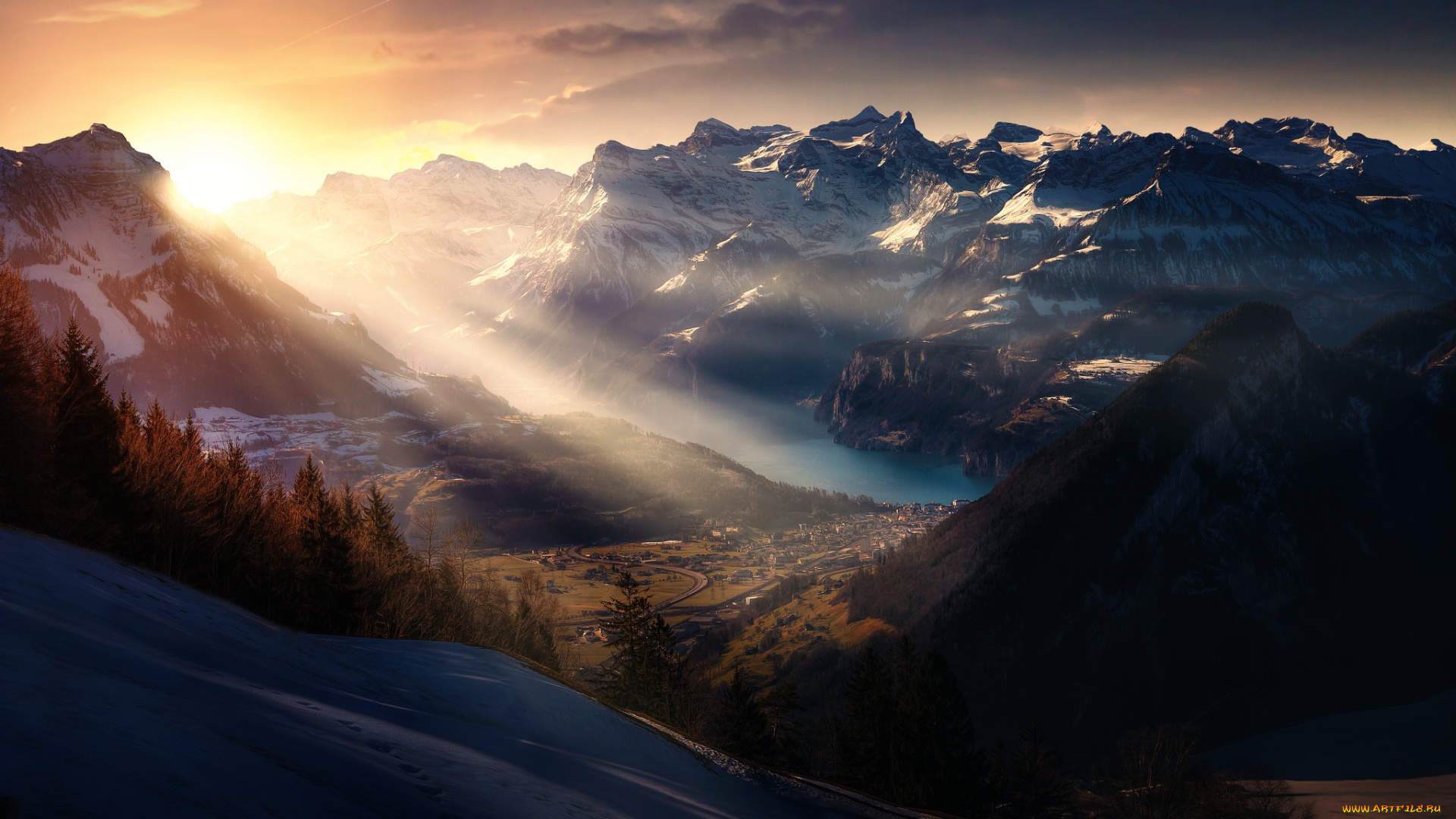 природа, горы, лучи