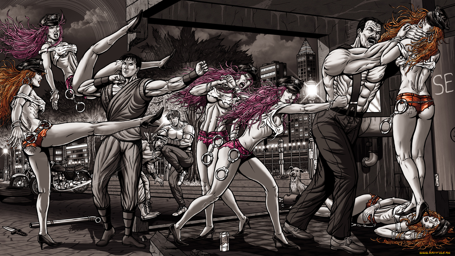 рисованное, комиксы, фон, мужчины, девушки