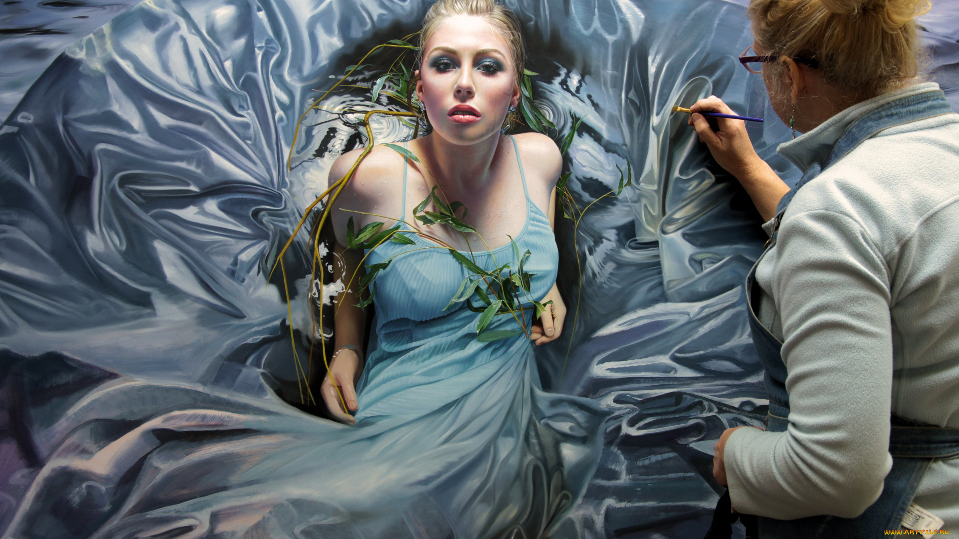 рисованное, живопись, взгляд, фон, девушка