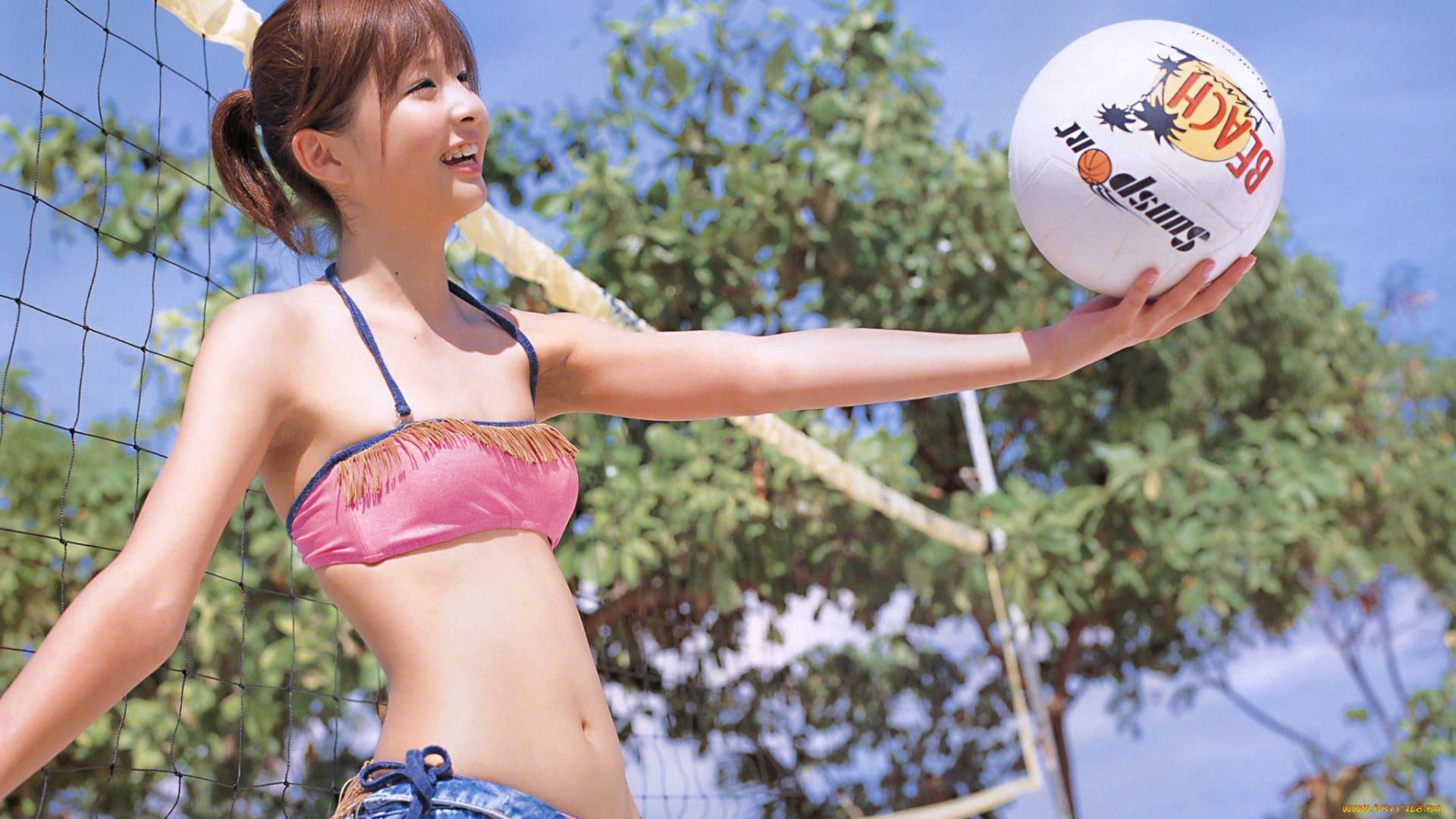 спорт, волейбол, девушка, играет, в, пляжный