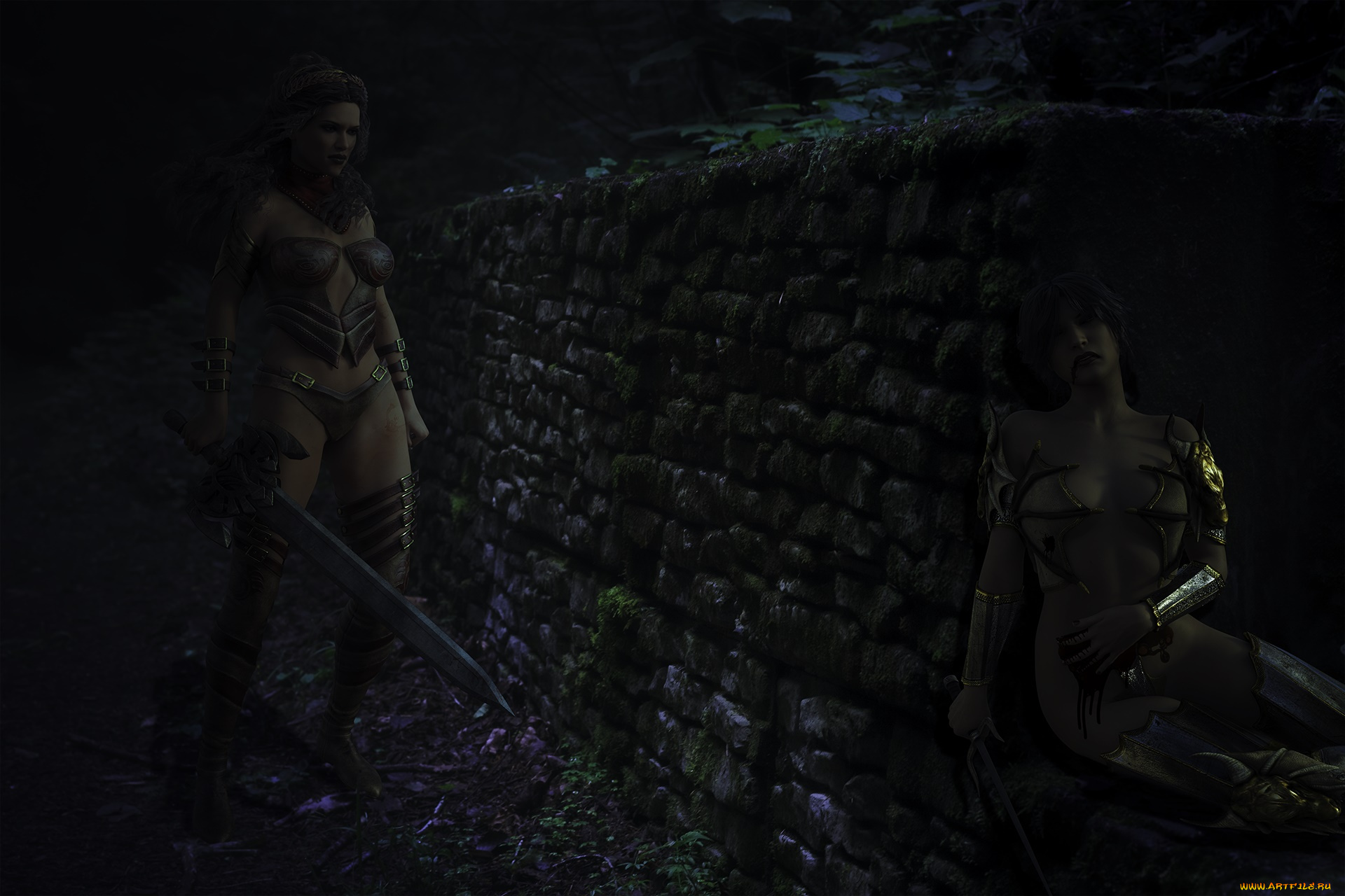 3д, графика, фантазия, , fantasy, оружие, фон, взгляд, девушки