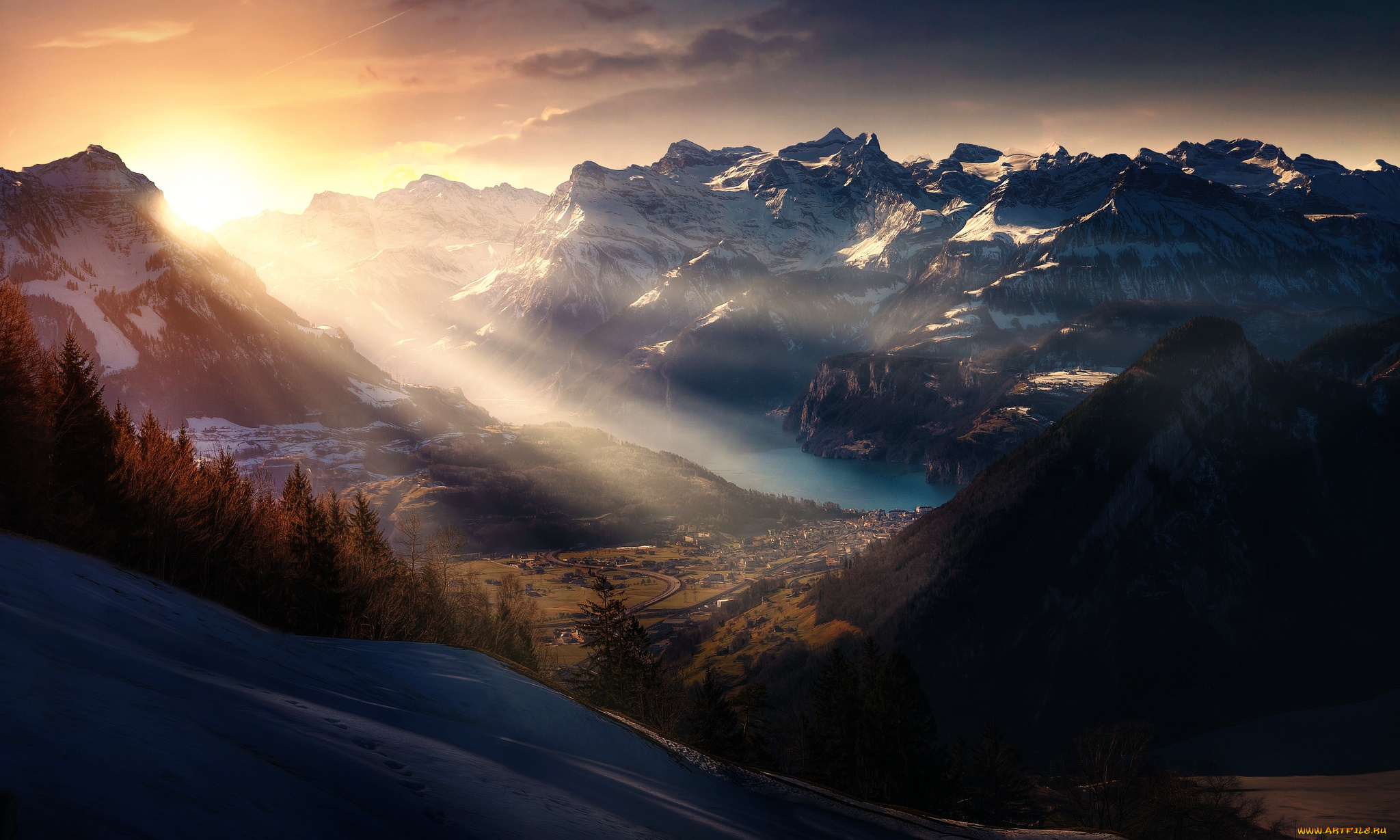 природа, горы, лучи