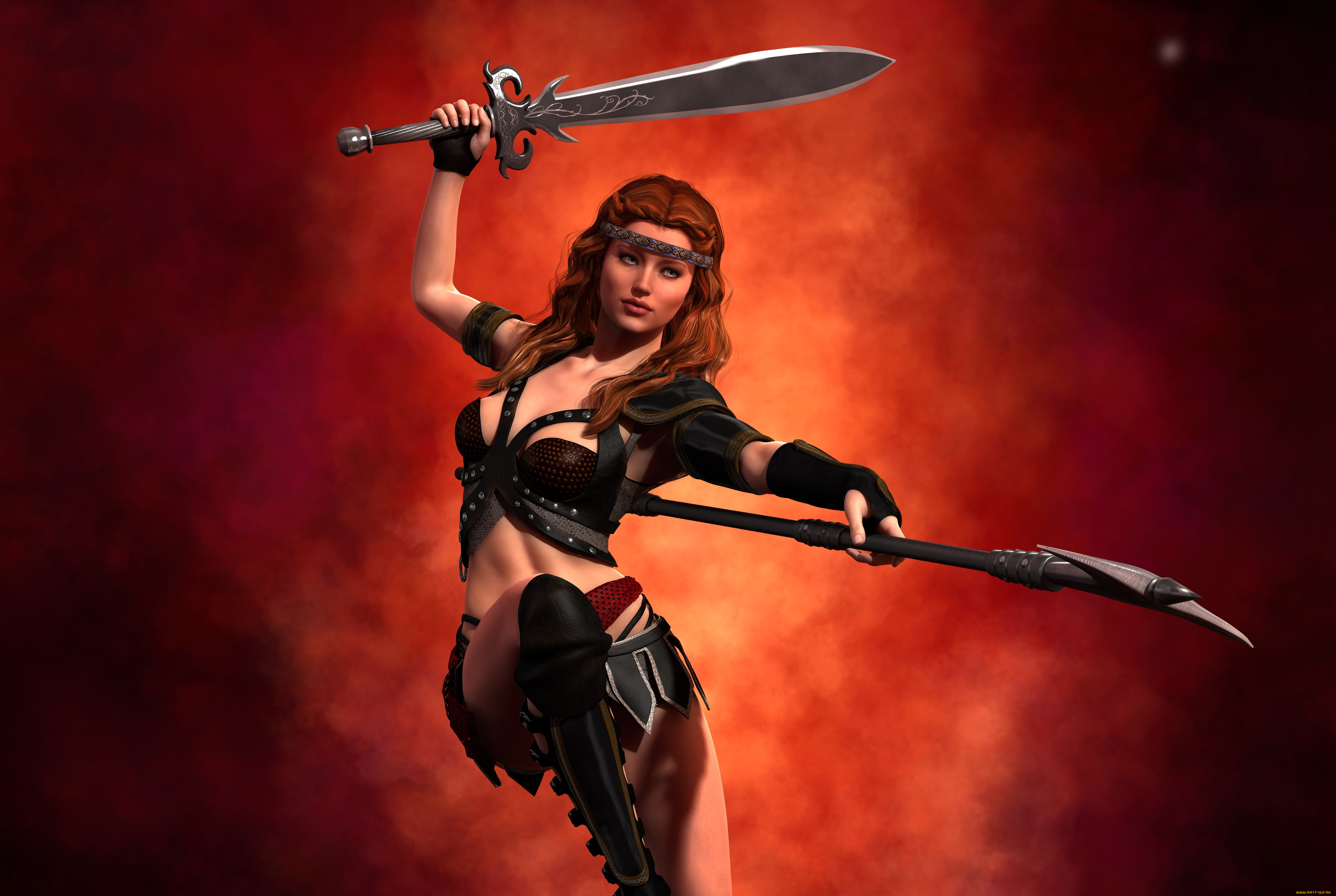3д, графика, амазонки, , amazon, фон, взгляд, оружие, девушка