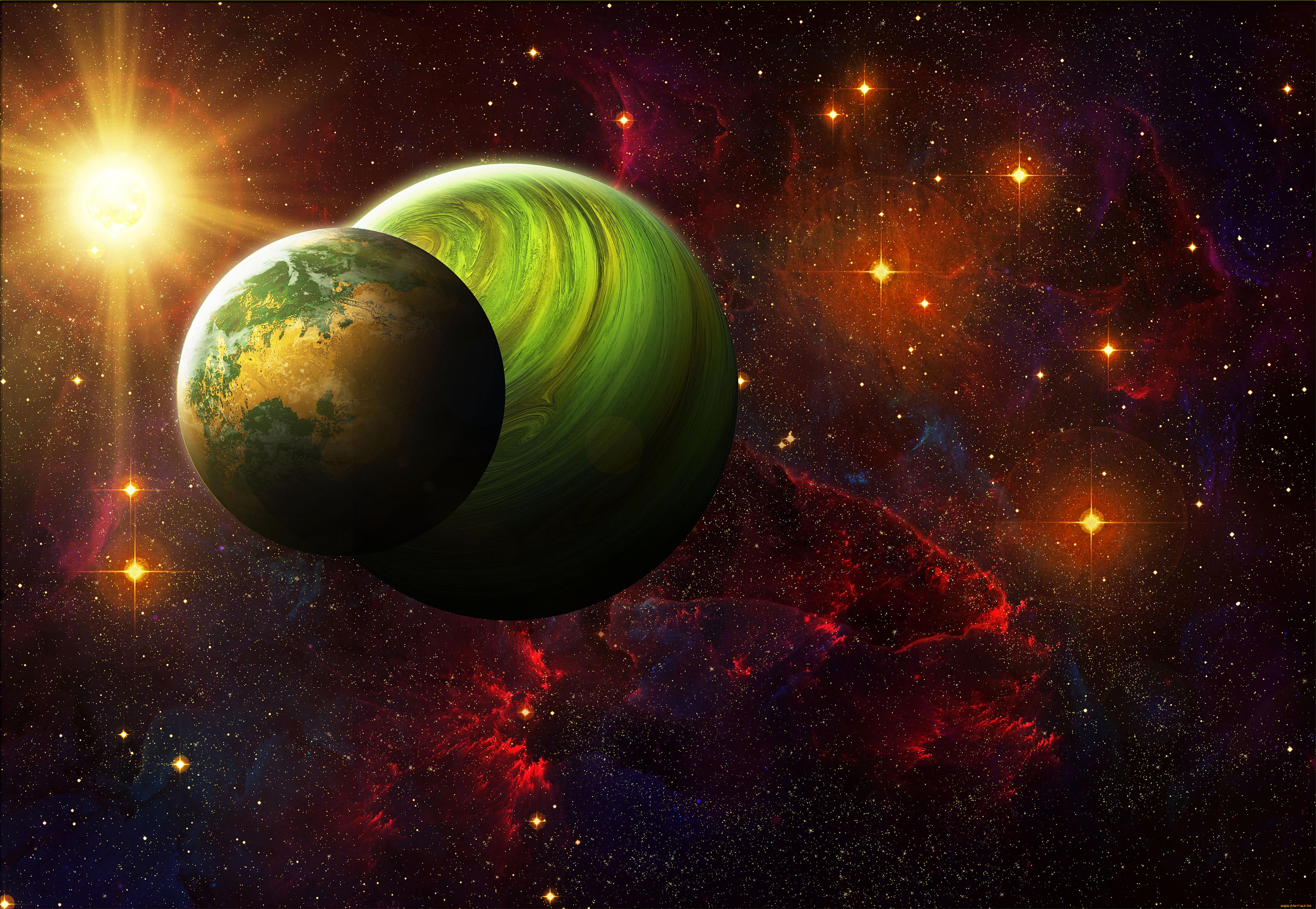 космос, арт, галактика, звезды, вселенная, планета