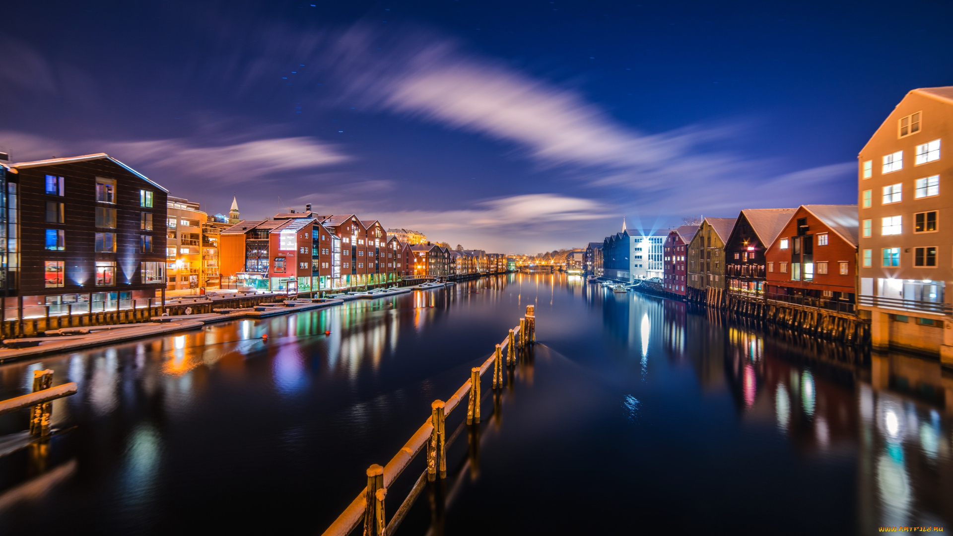 города, -, панорамы, вода, ночь, небо, город, огни, канал, свет, дома