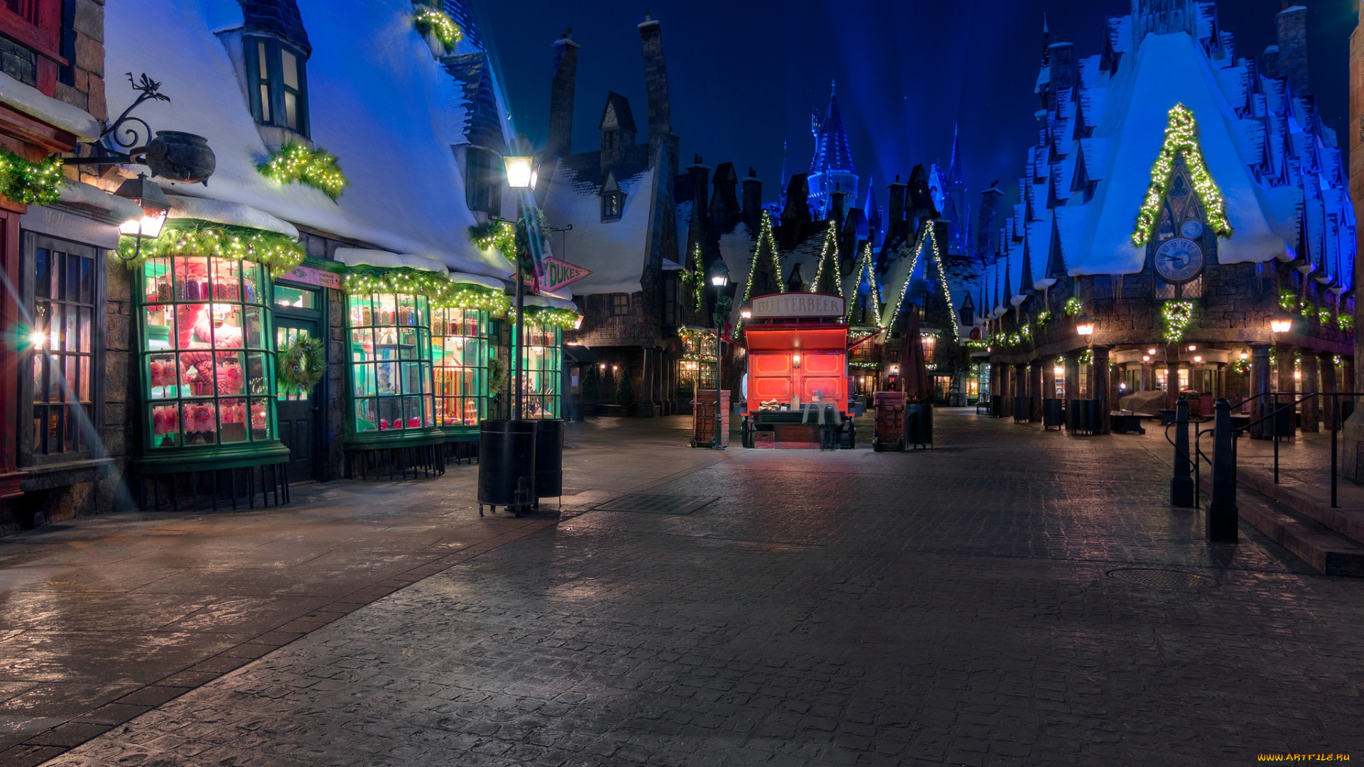 города, диснейленд, дома, ночь, город, огни