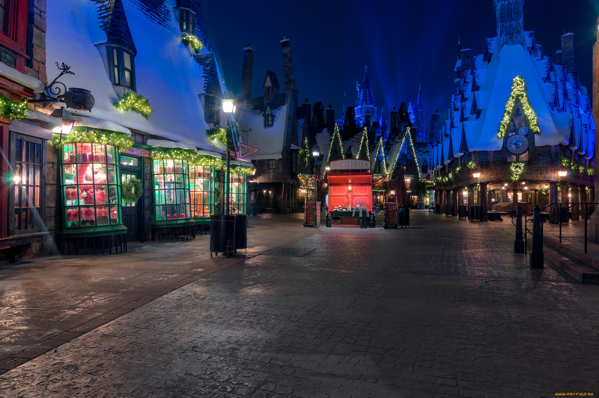 города, диснейленд, дома, ночь, город, огни