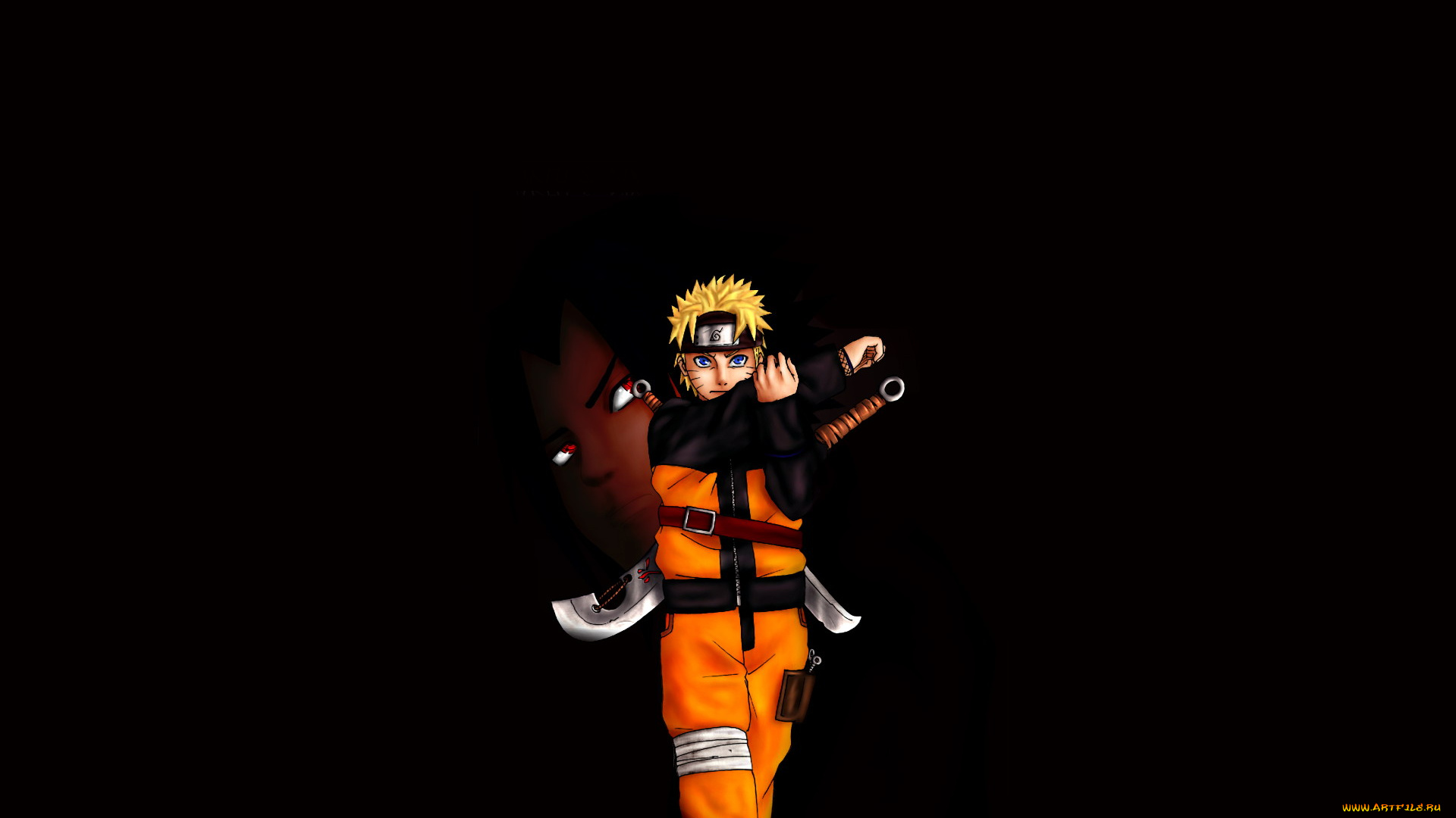 аниме, naruto, оружие, саске, учиха, наруто, узумаки