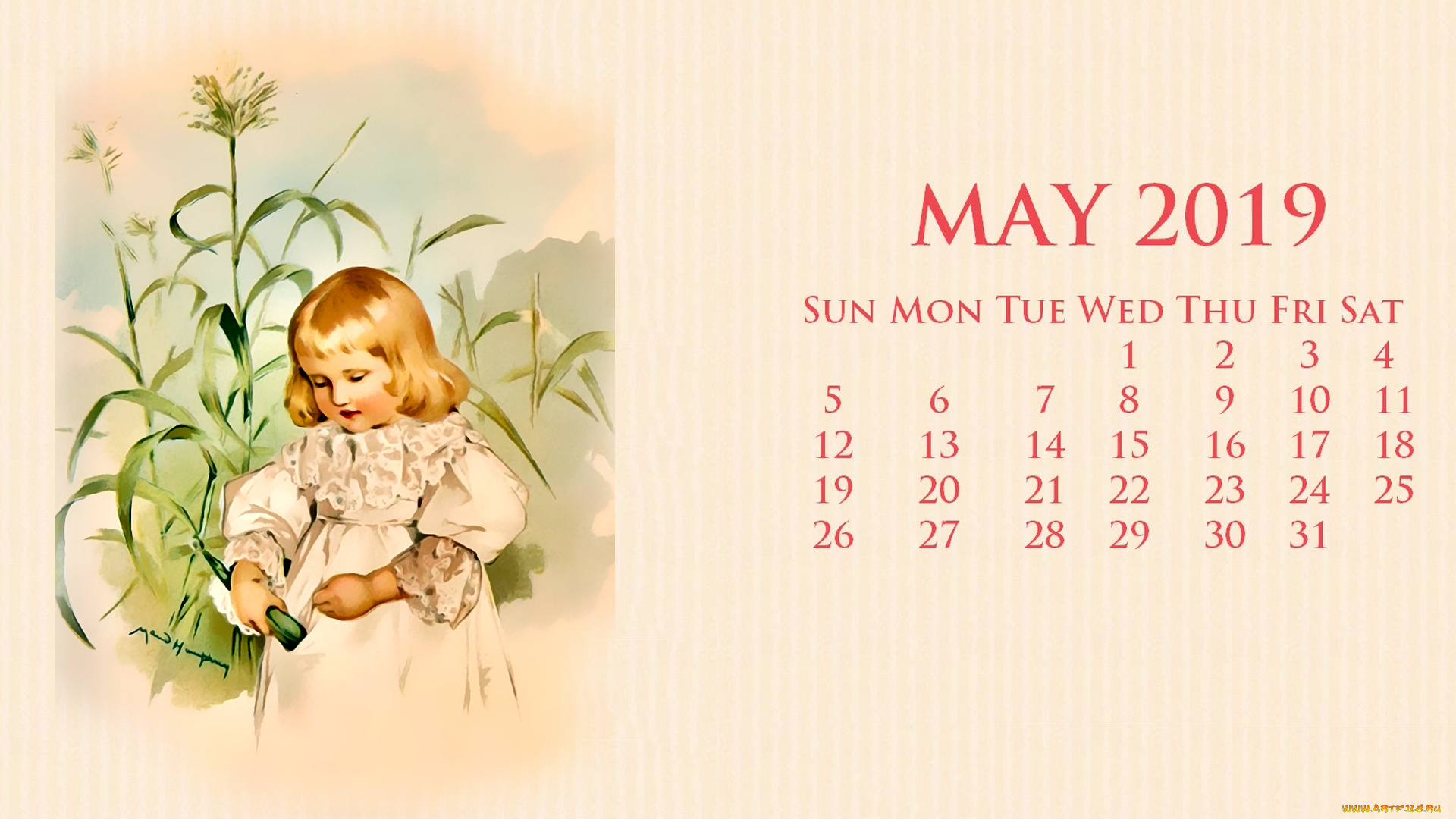 календари, рисованные, , векторная, графика, растение, девочка