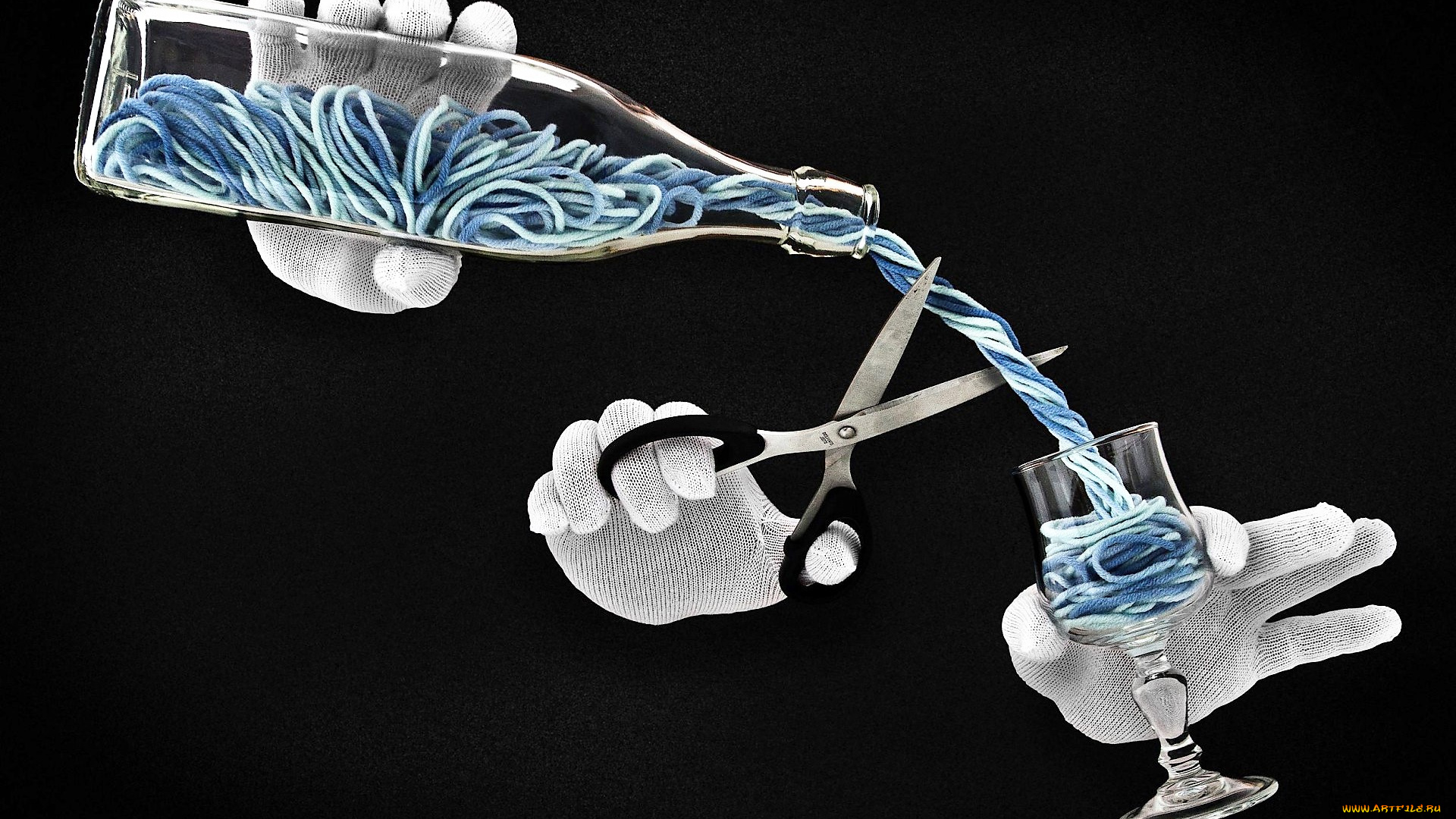 разное, руки, ножницы, перчатки, веревка, бутылка, бокал