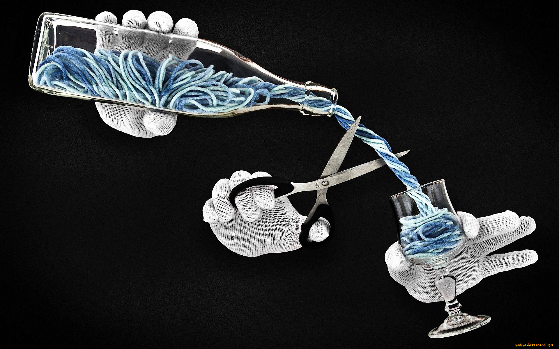 разное, руки, ножницы, перчатки, веревка, бутылка, бокал