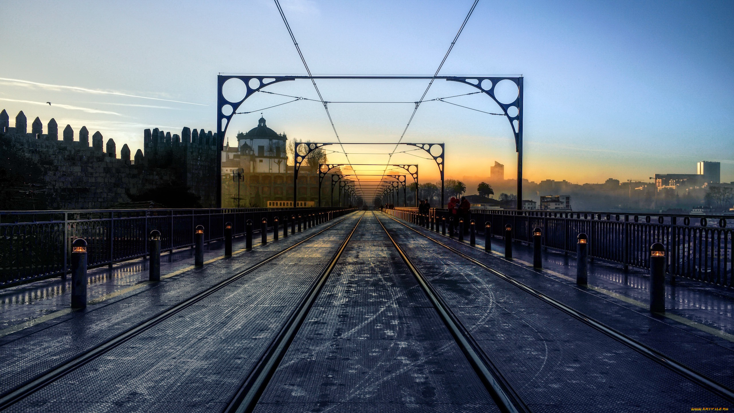 разное, транспортные, средства, и, магистрали, утро, мост, город