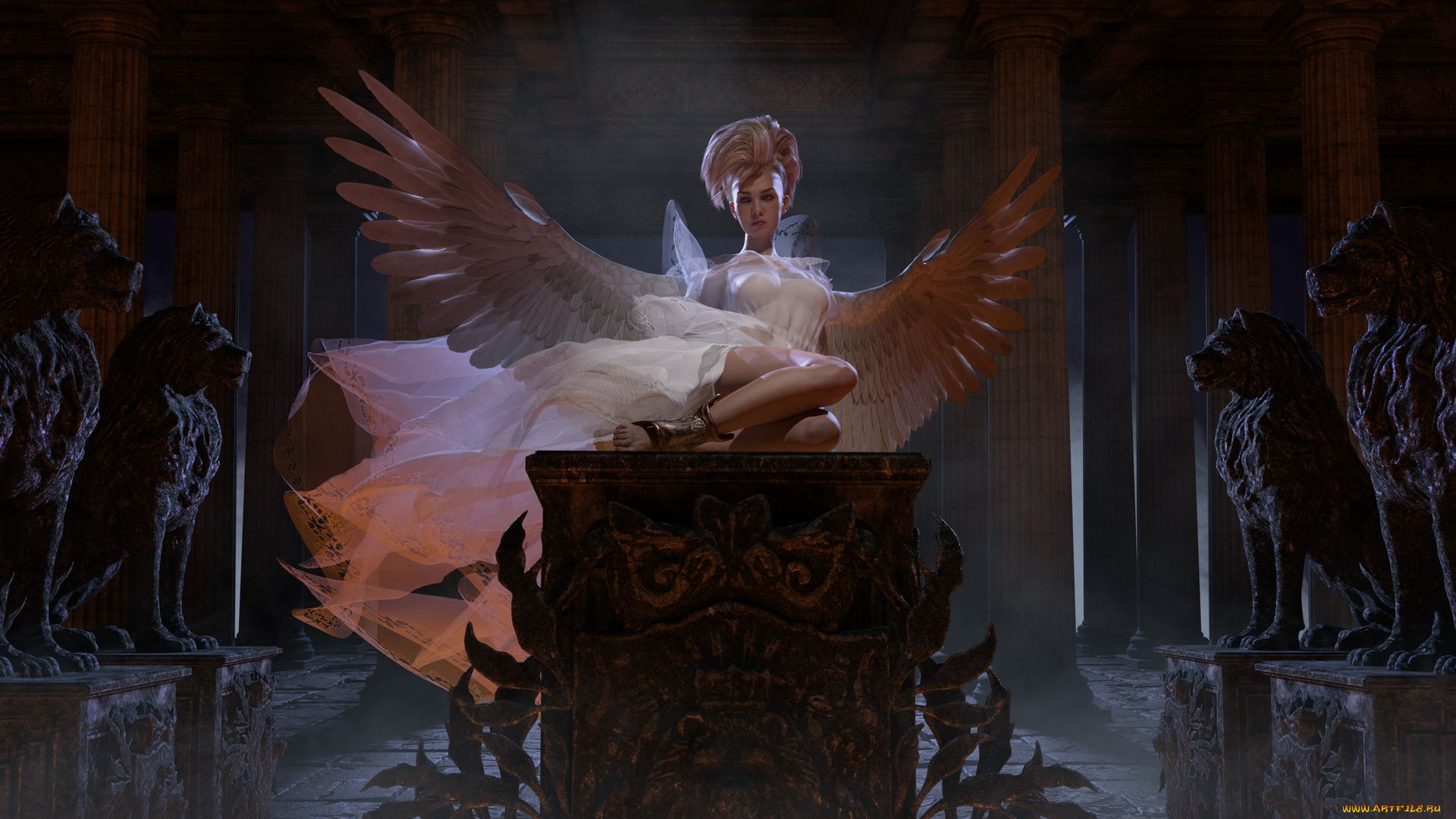 3д, графика, ангел, , angel, крылья, взгляд, фон, девушка