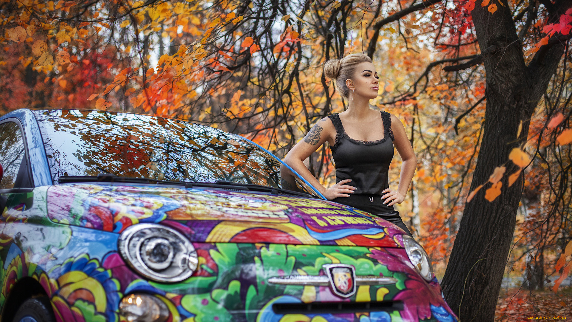 автомобили, -авто, с, девушками, fiat, 500