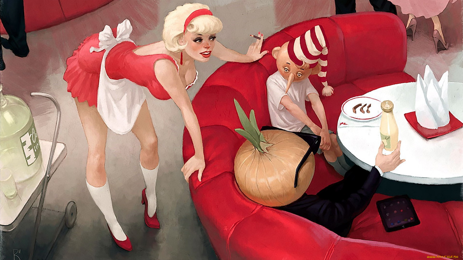 рисованное, -, другое, официантка, кафе, буратино, чиполлино, стол, , , waldemar, von, kozak