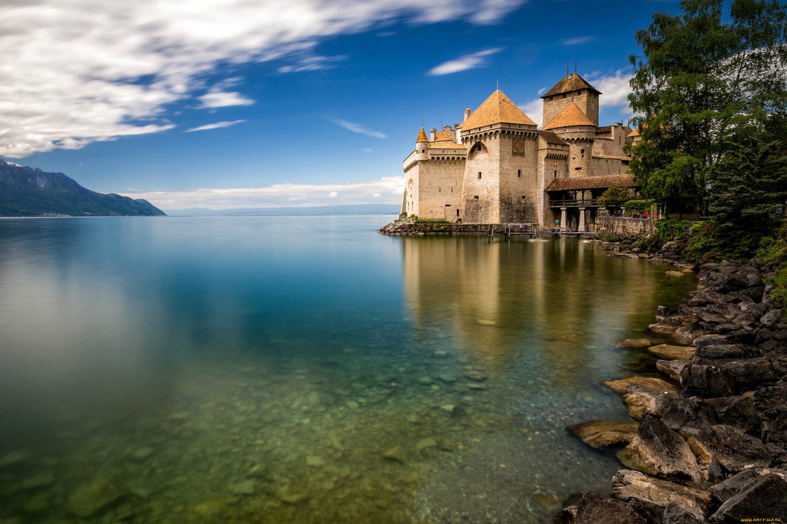 города, шильонский, замок, , швейцария, chillon, castle