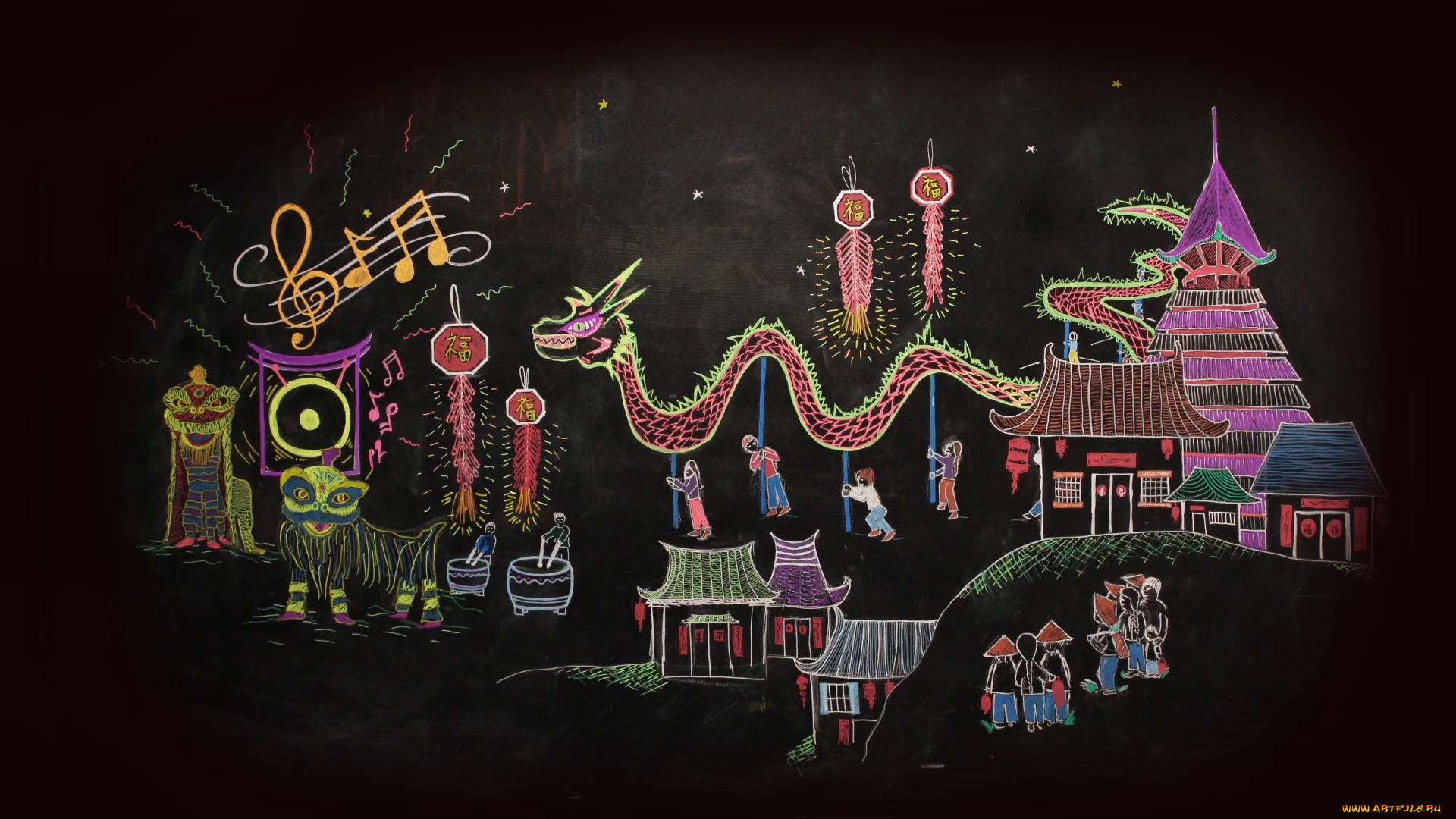 рисованное, города, азия