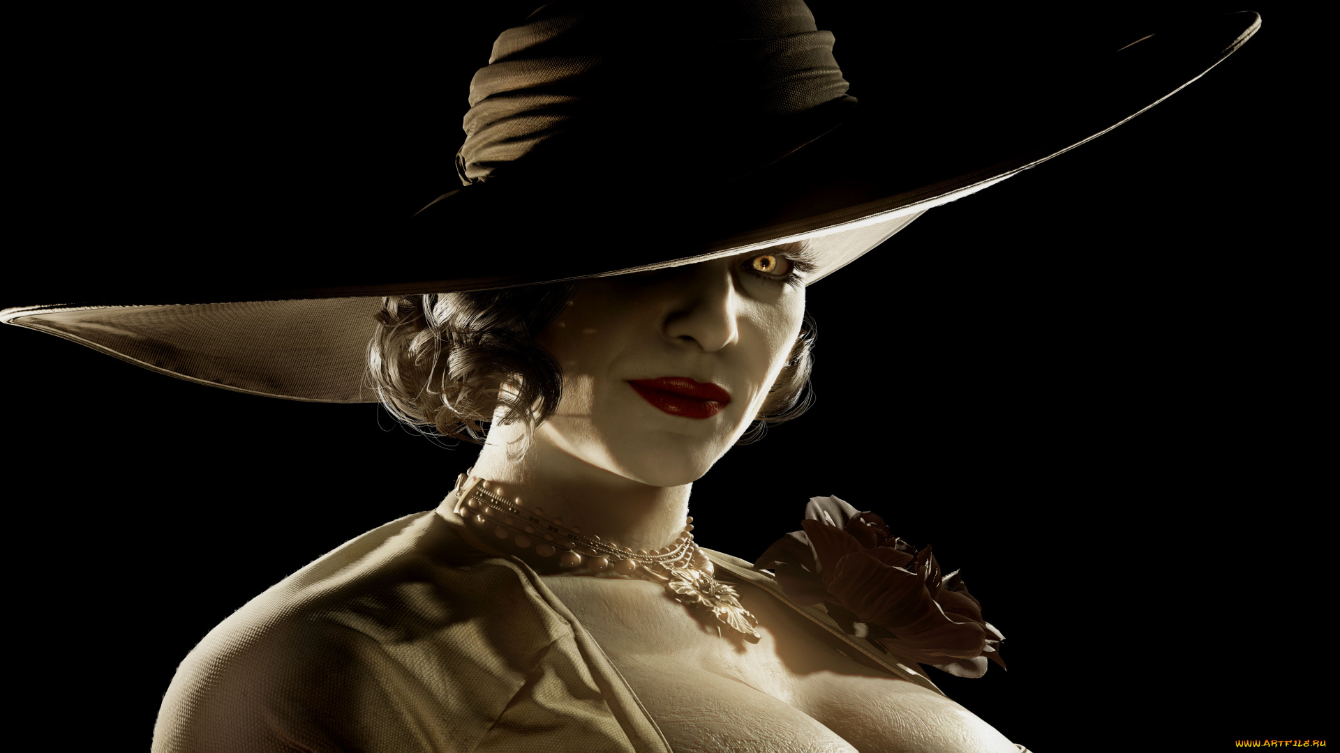 видео, игры, resident, evil, village, женщина, шляпа, макияж, взгляд