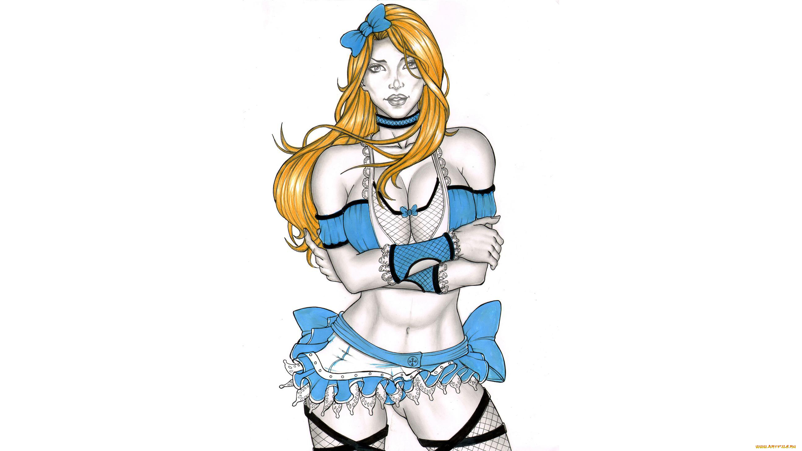 рисованное, комиксы, девушка, фон, взгляд, юбка, чулки