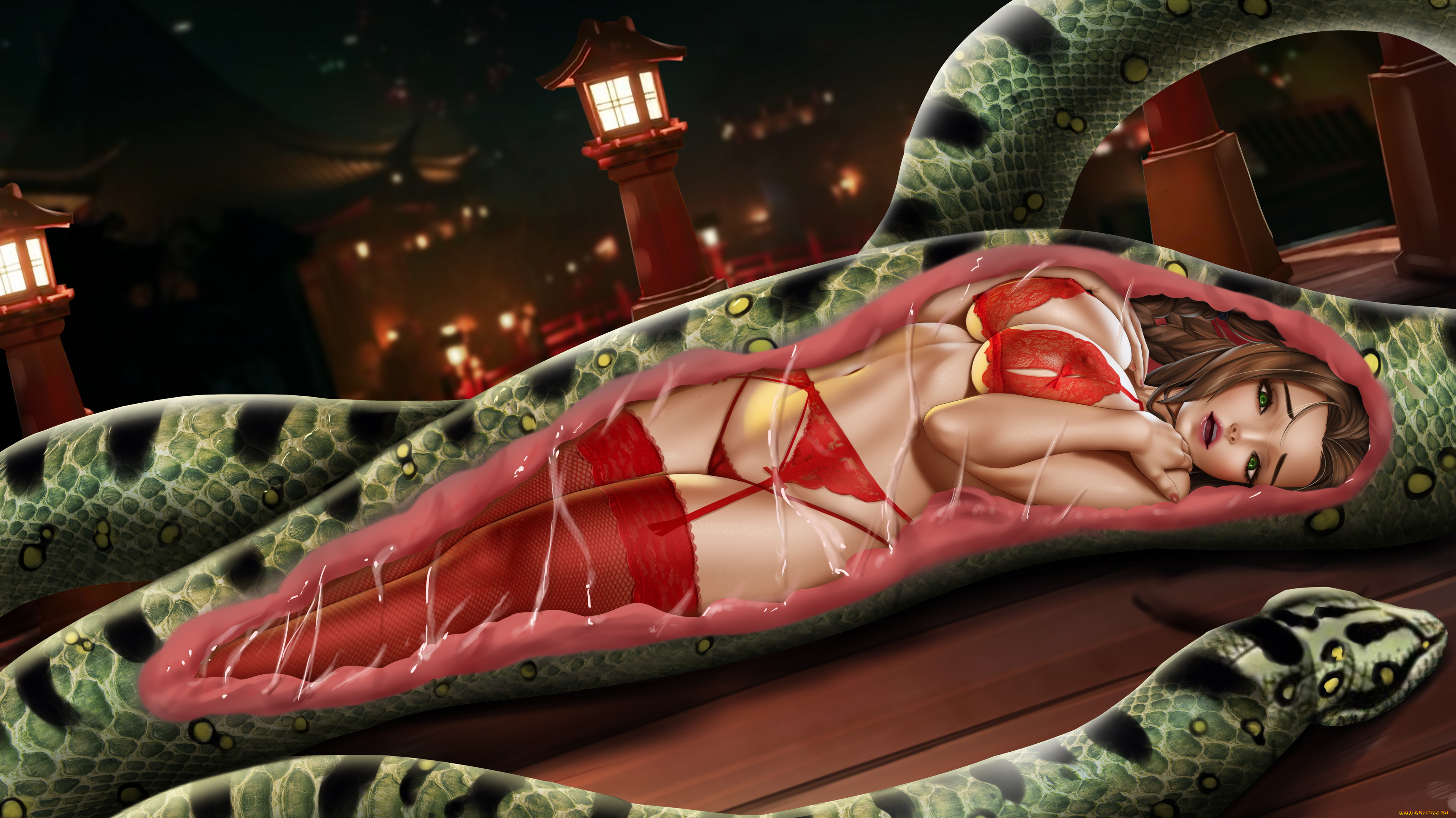 рисованное, комиксы, девушка, фон, змея