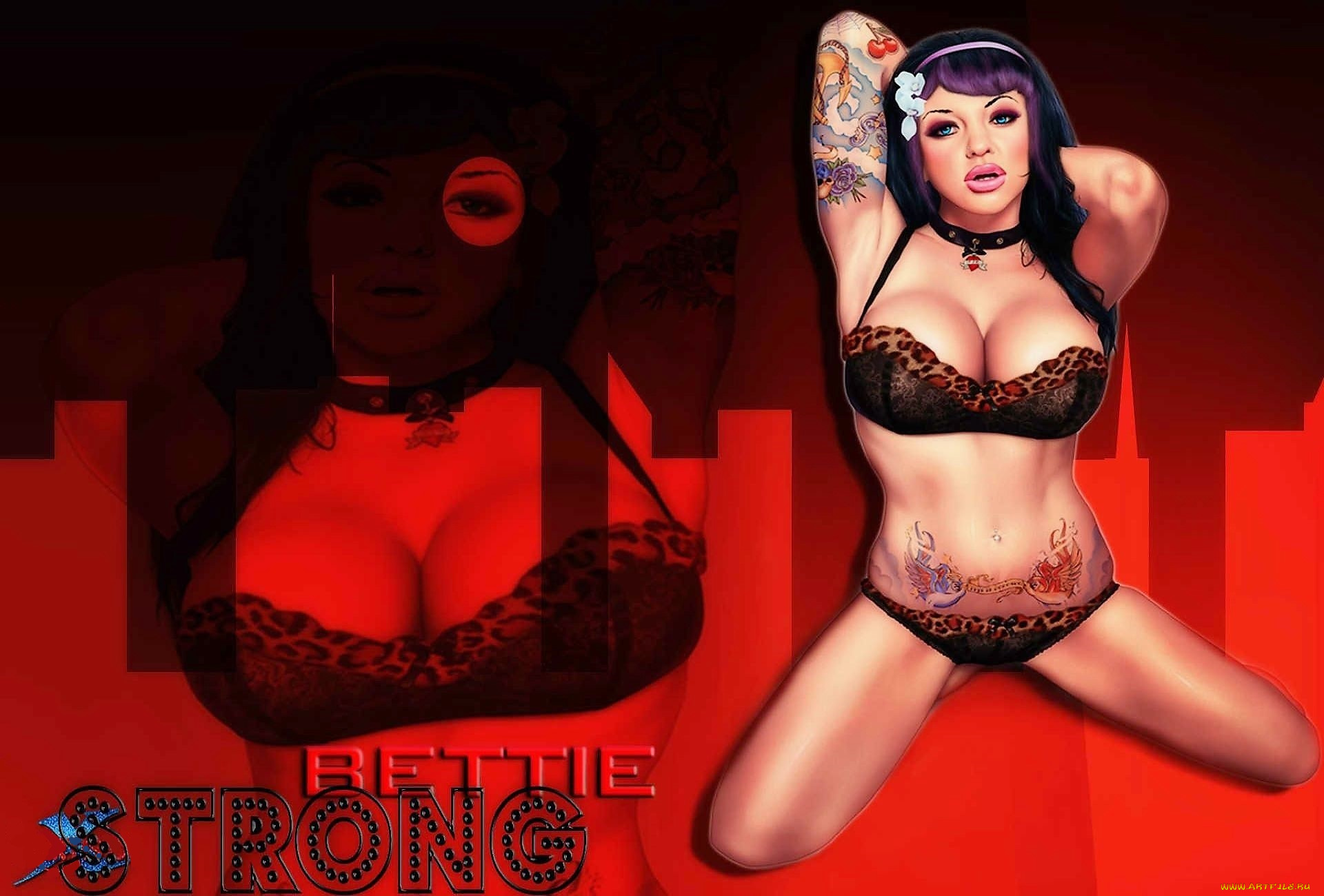 рисованное, люди, девушка, белье, тату