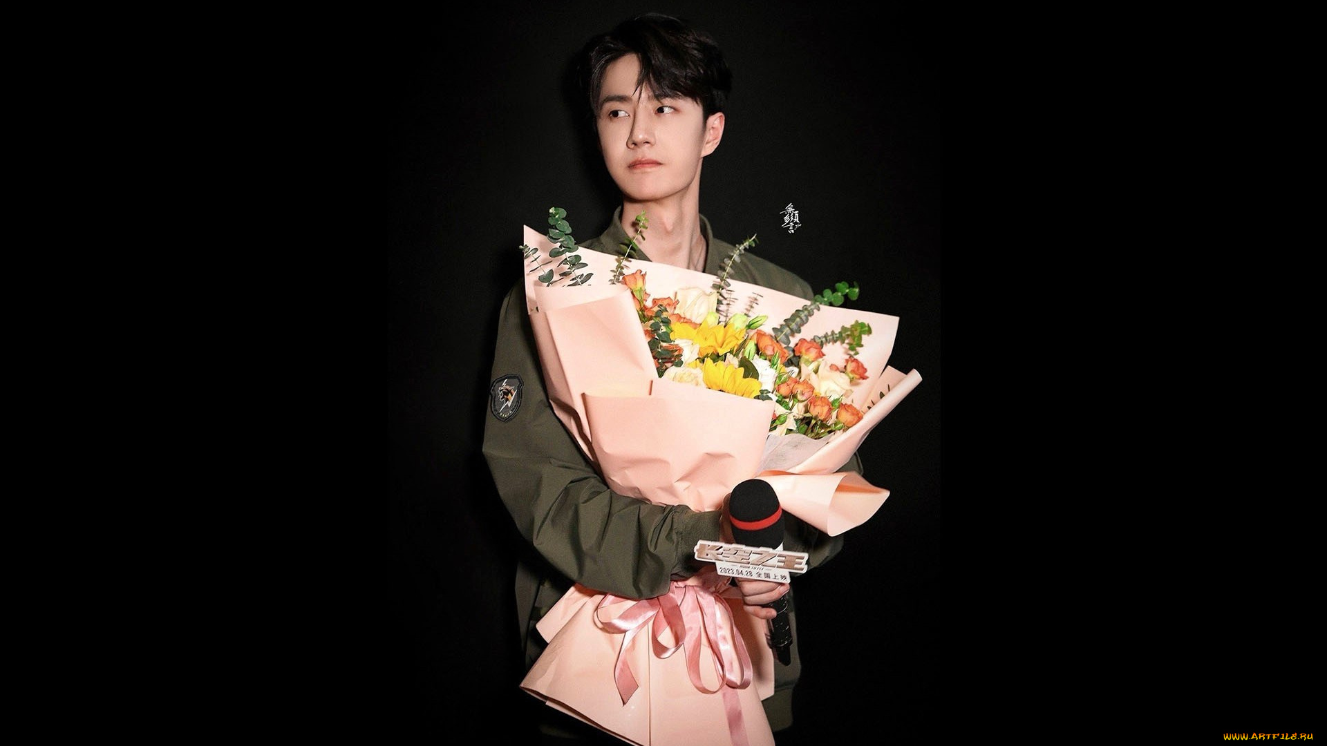 мужчины, wang, yi, bo, актер, куртка, букет