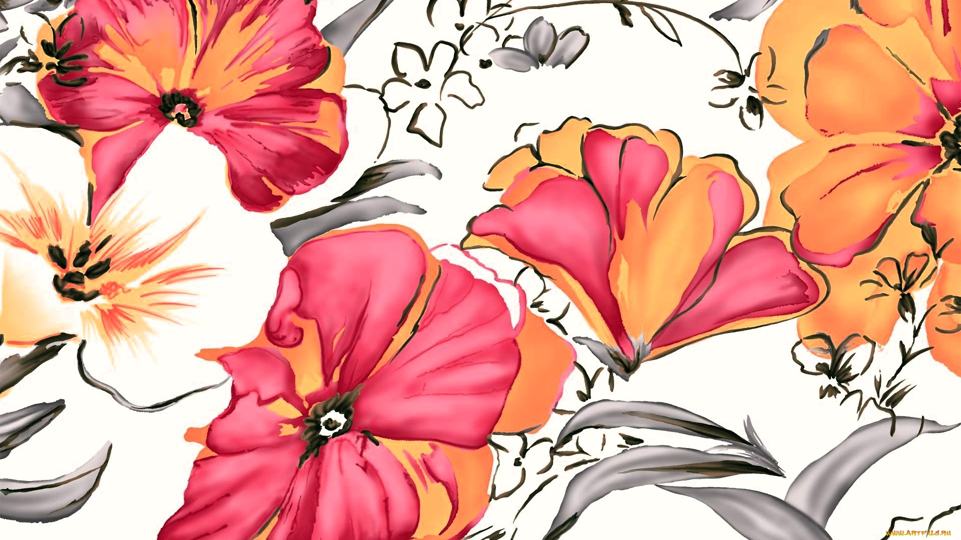рисованное, цветы