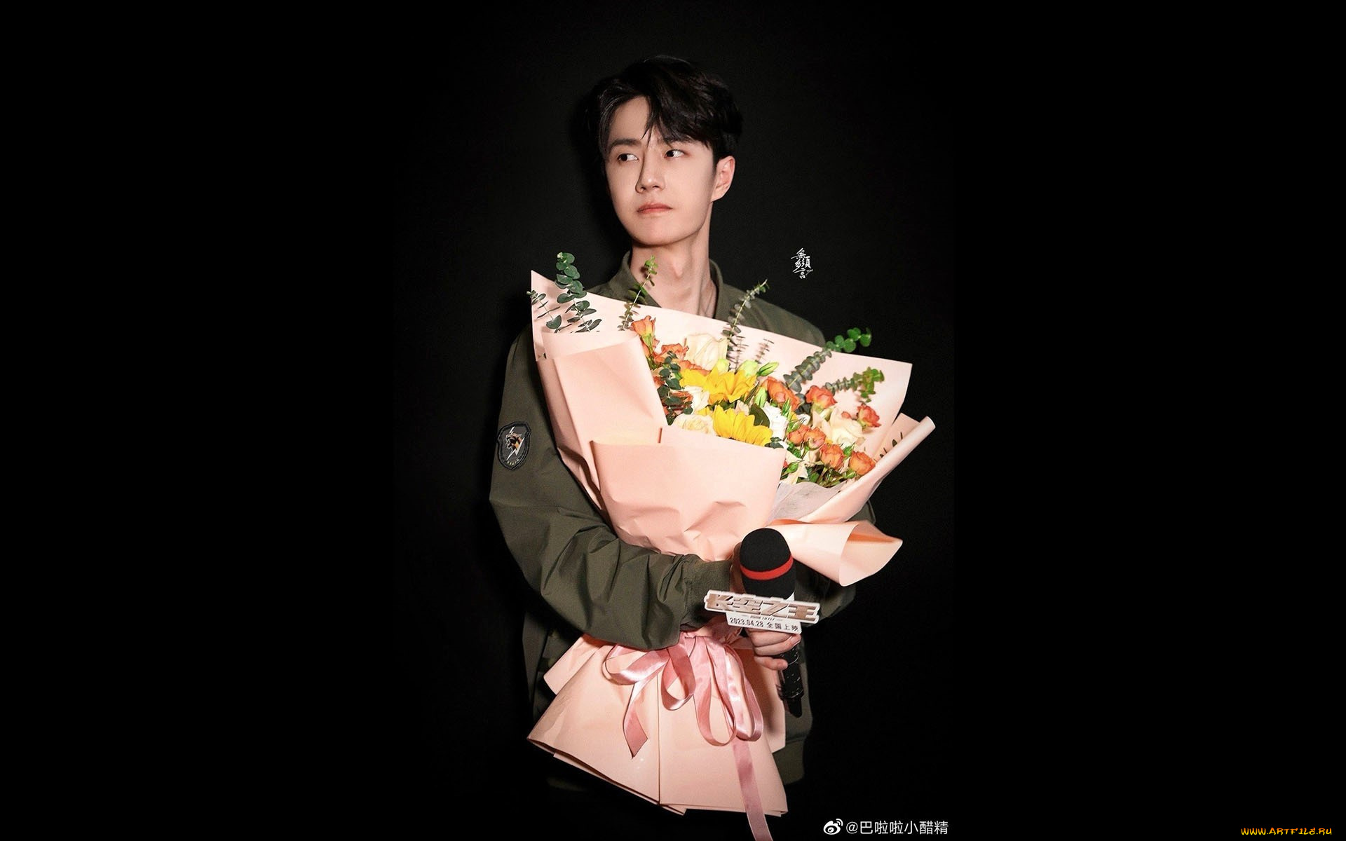мужчины, wang, yi, bo, актер, куртка, букет