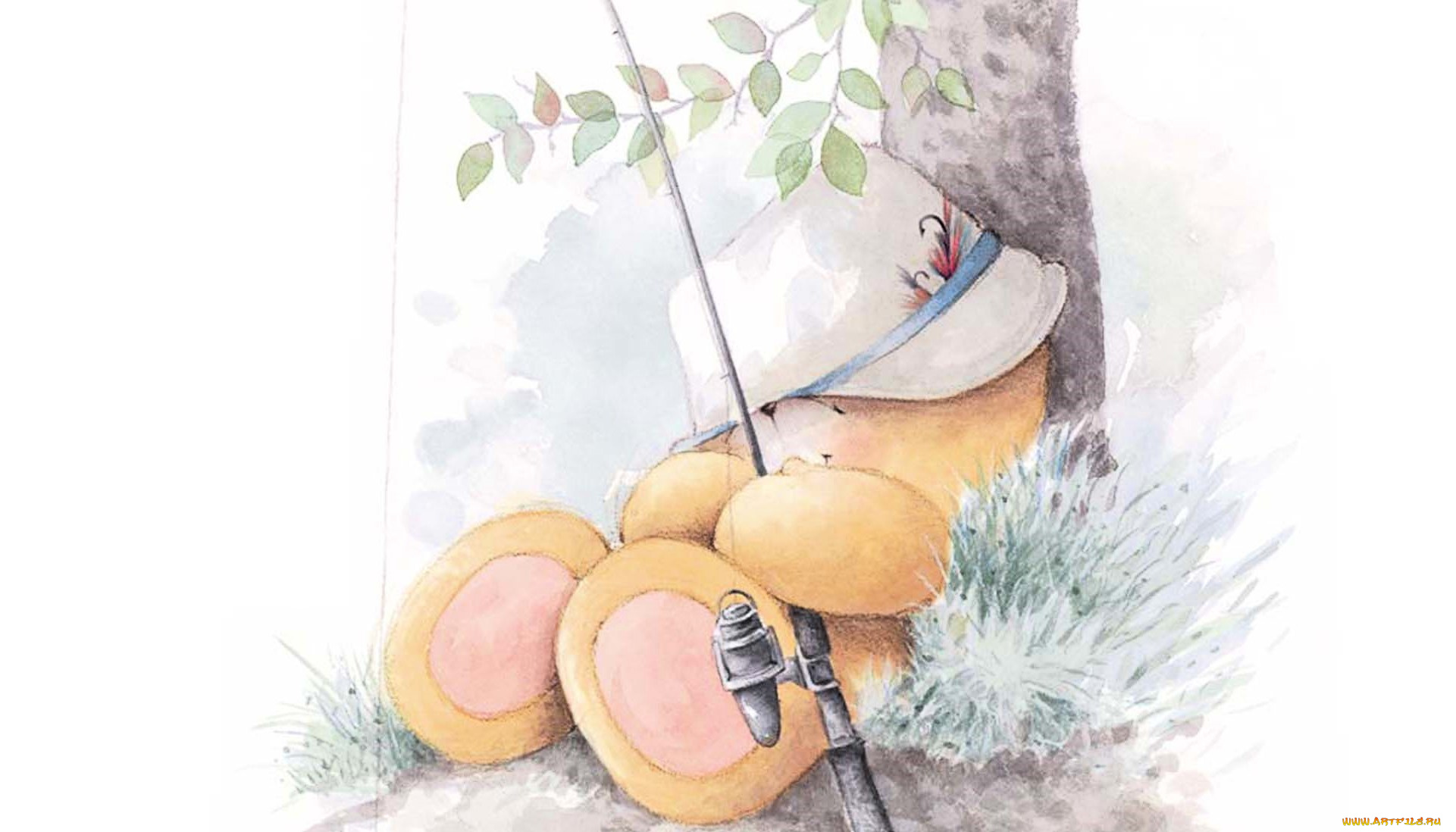 рисованное, мишки, тэдди, мишка, шляпа, удочка
