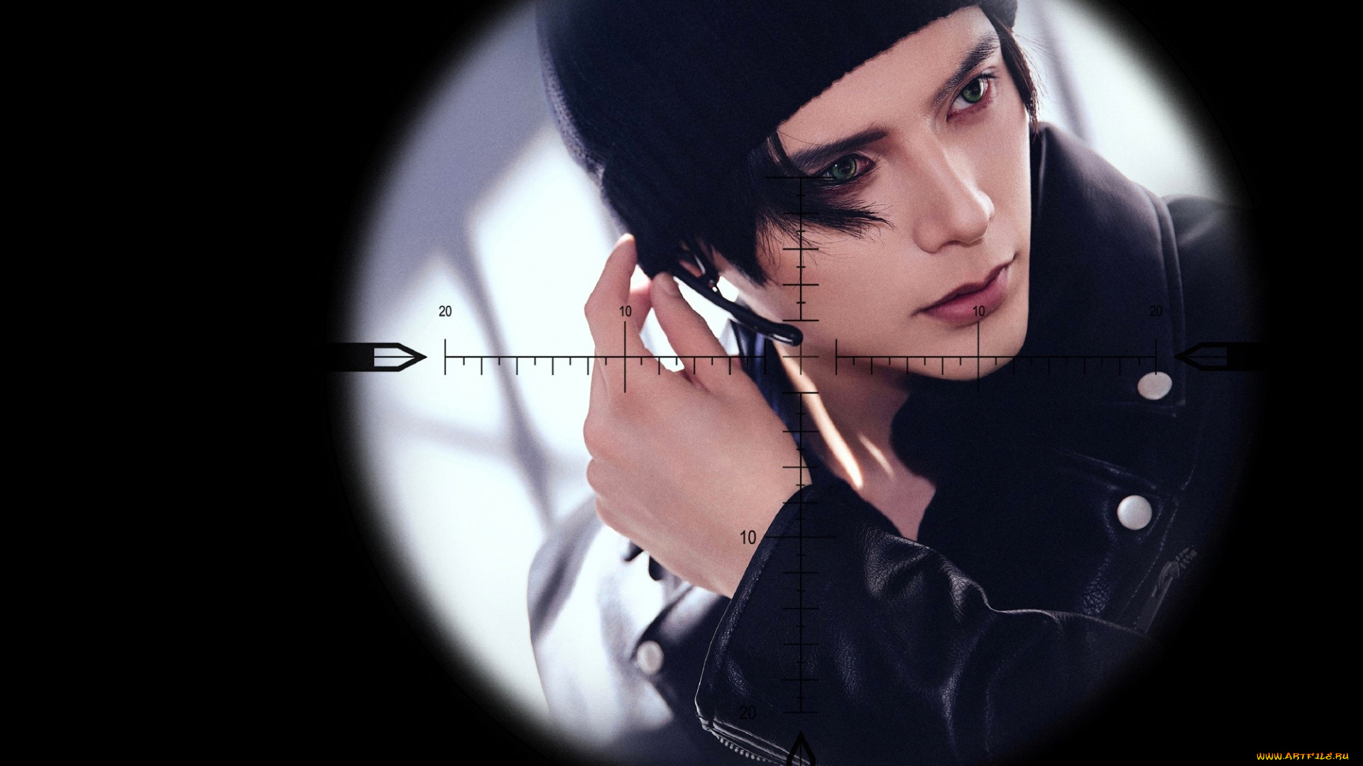 yao, chi, мужчины, шапка, лицо, куртка, круг, прицел