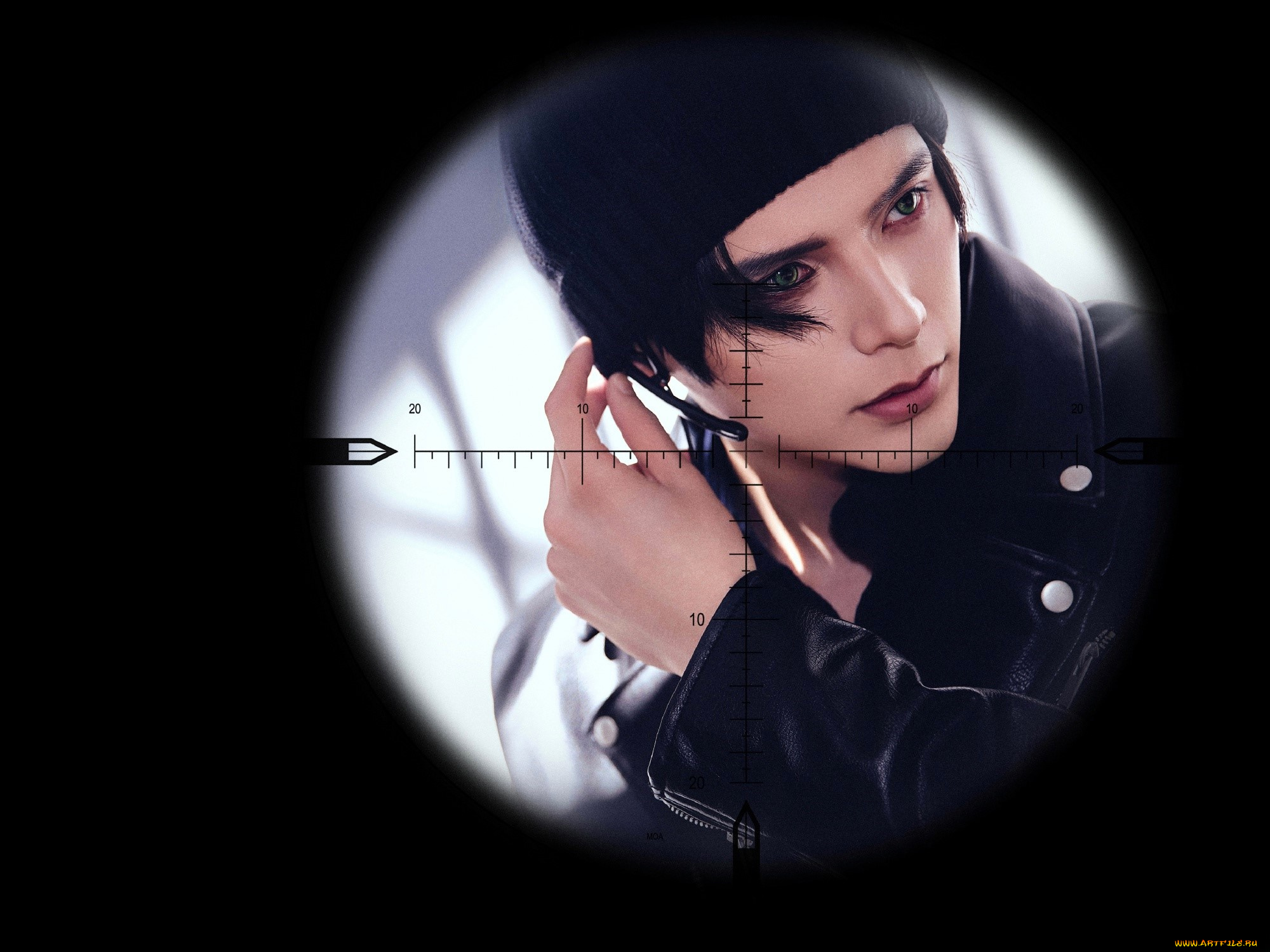 yao, chi, мужчины, шапка, лицо, куртка, круг, прицел