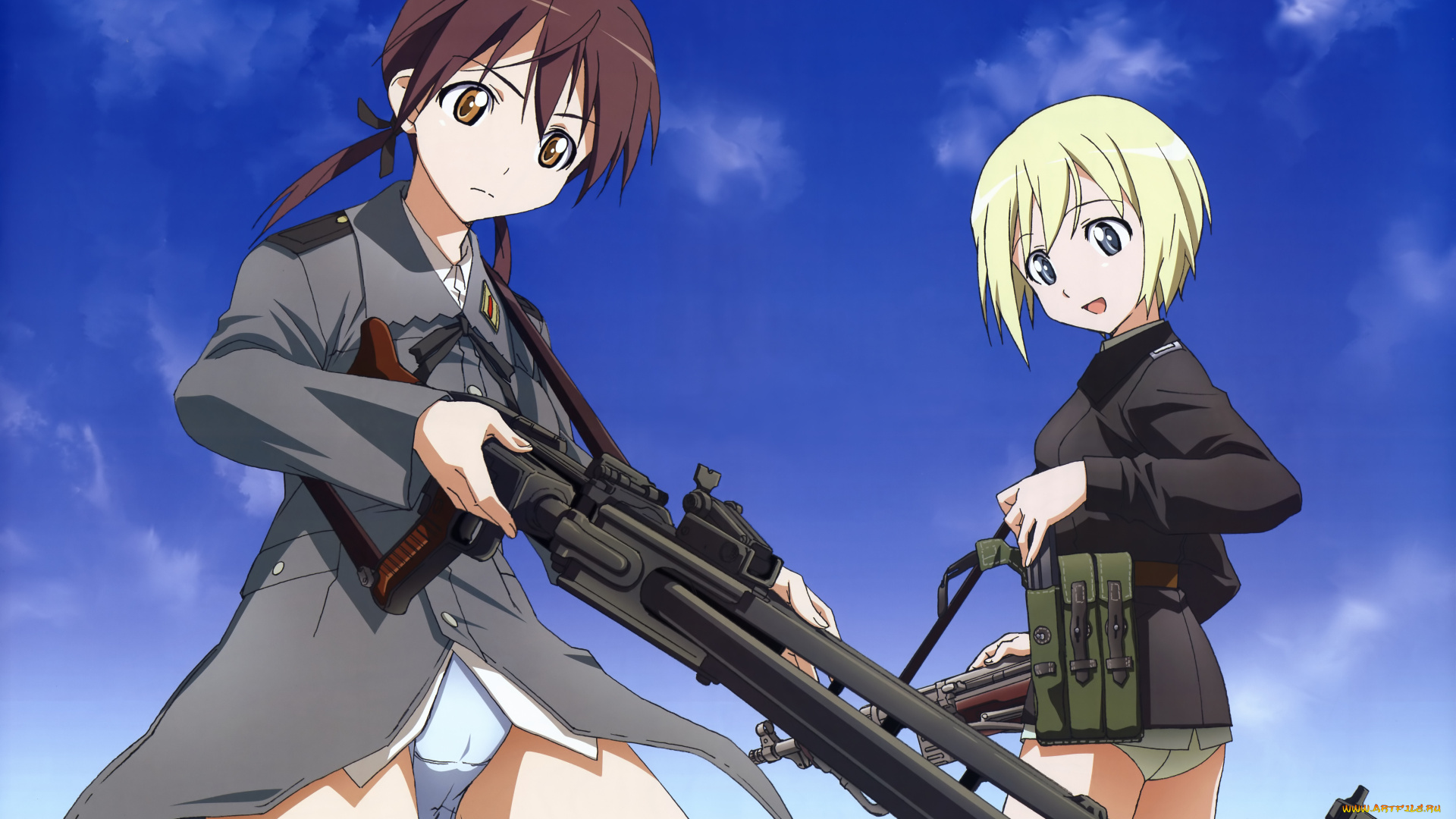 аниме, strike, witches, erica, hartmann, gertrud, barkhorn