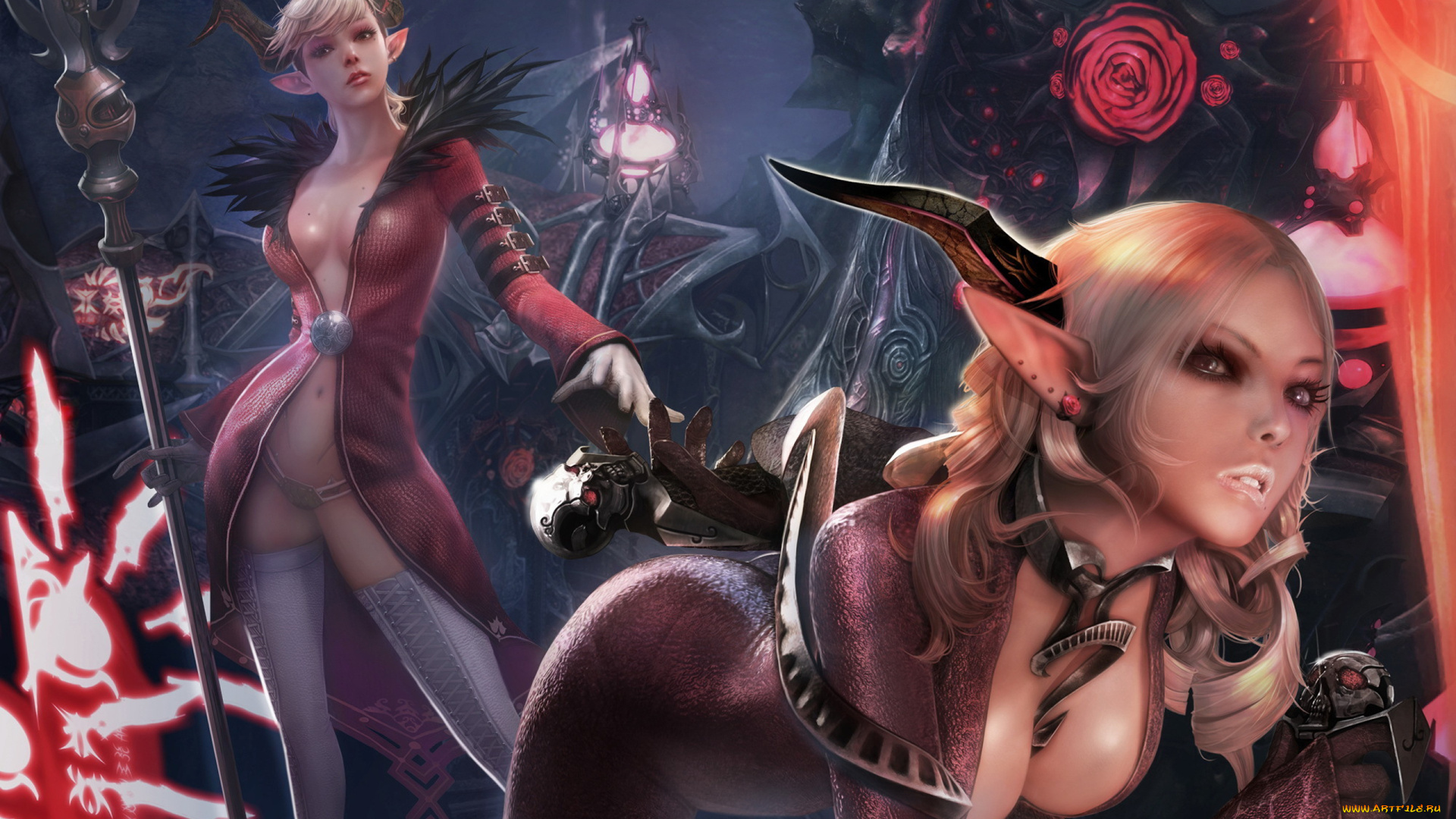 видео, игры, tera, the, exiled, realm, of, arborea, демоны, магия, посох, черепа, девушки, рога, острые, уши, цветы, online, латекс, castanic