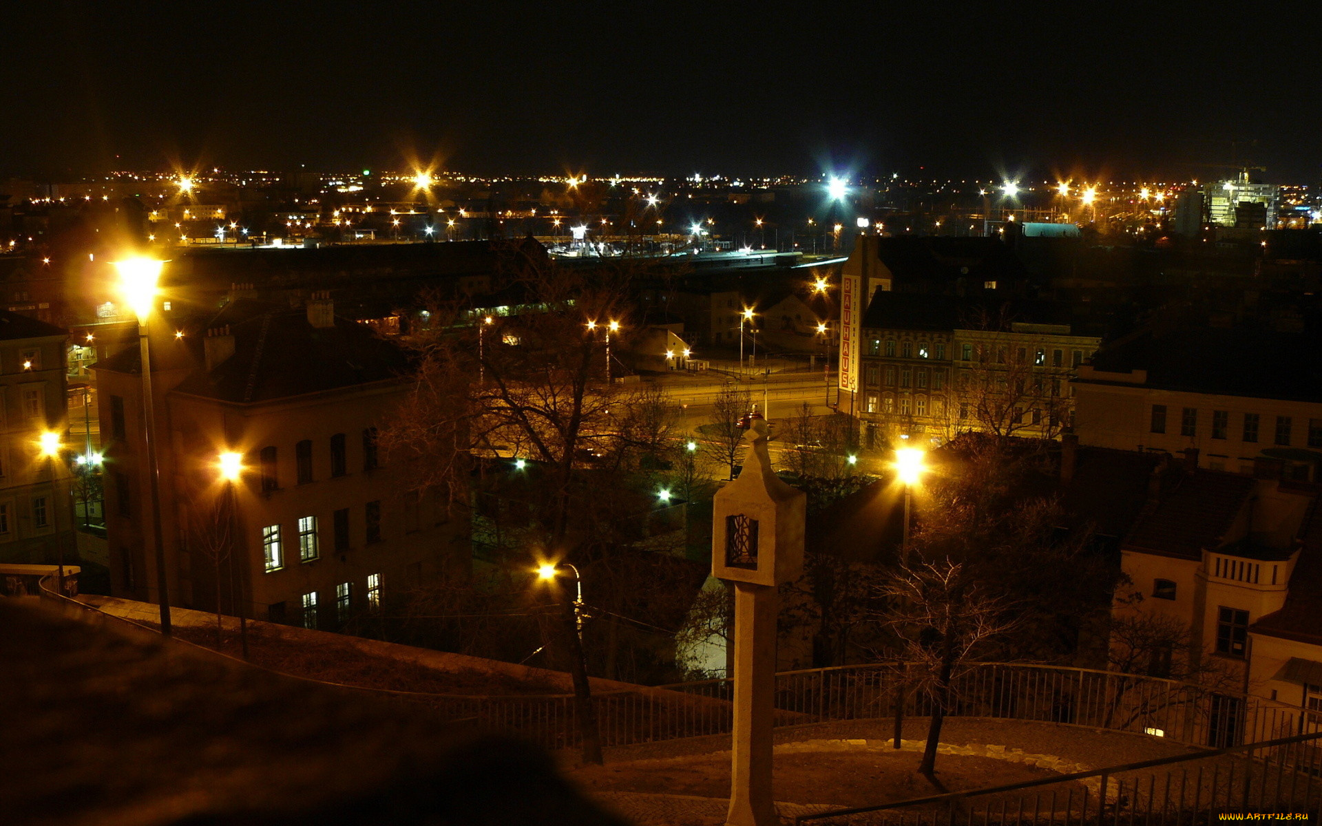 брно, Чехия, города, огни, ночного, город, ночь