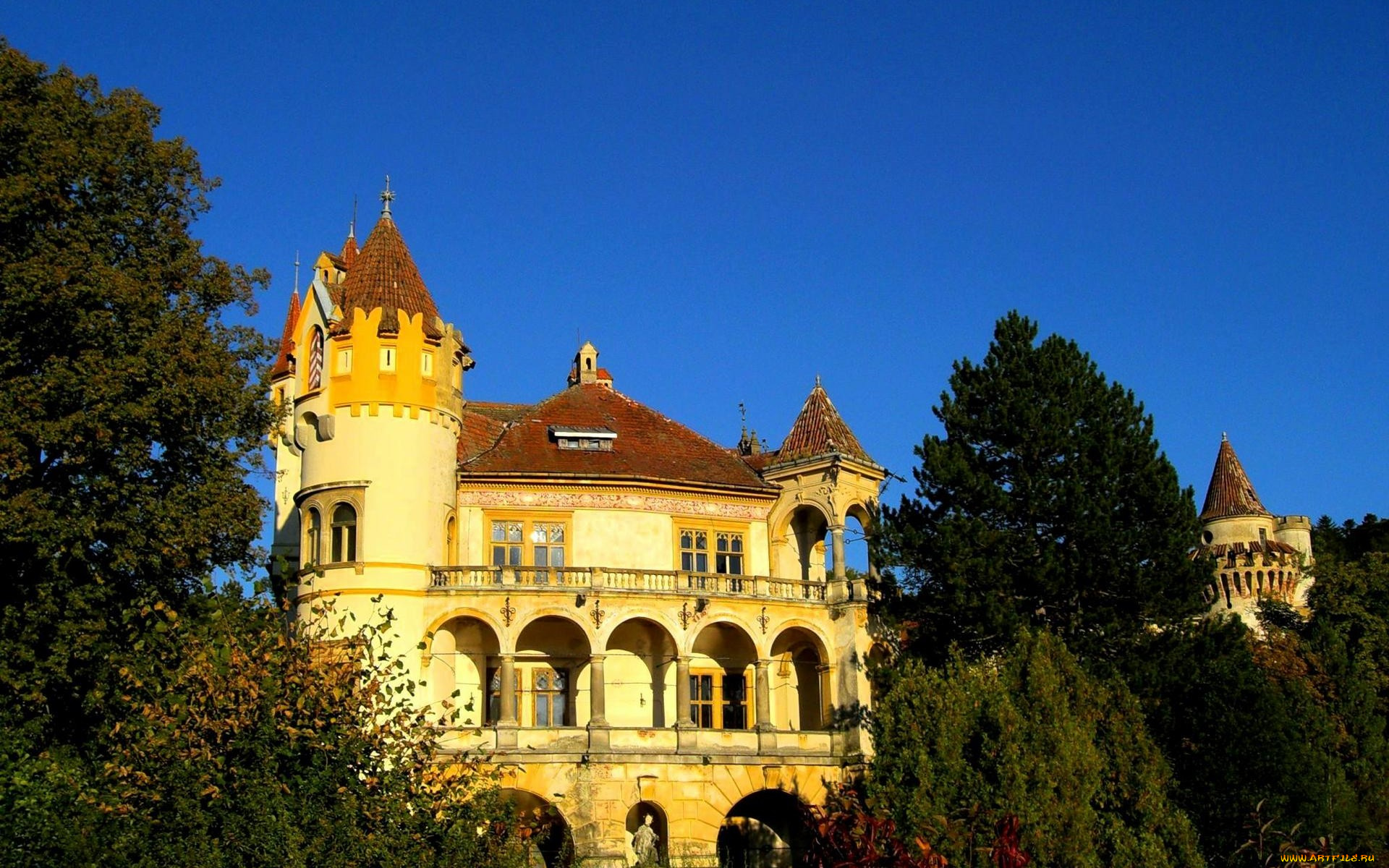 города, дворцы, замки, крепости, замок, башни, деревья