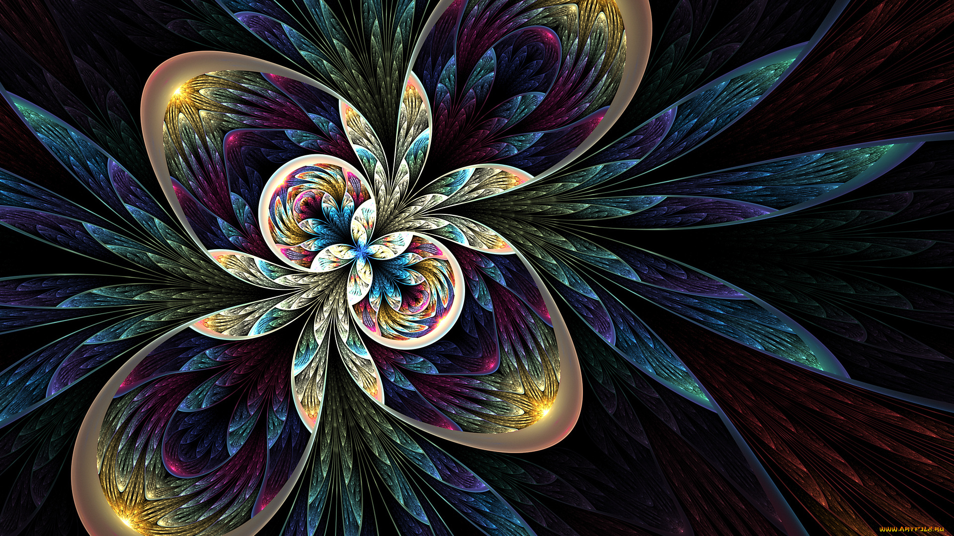 3д, графика, fractal, фракталы, цветок, круги, лепестки