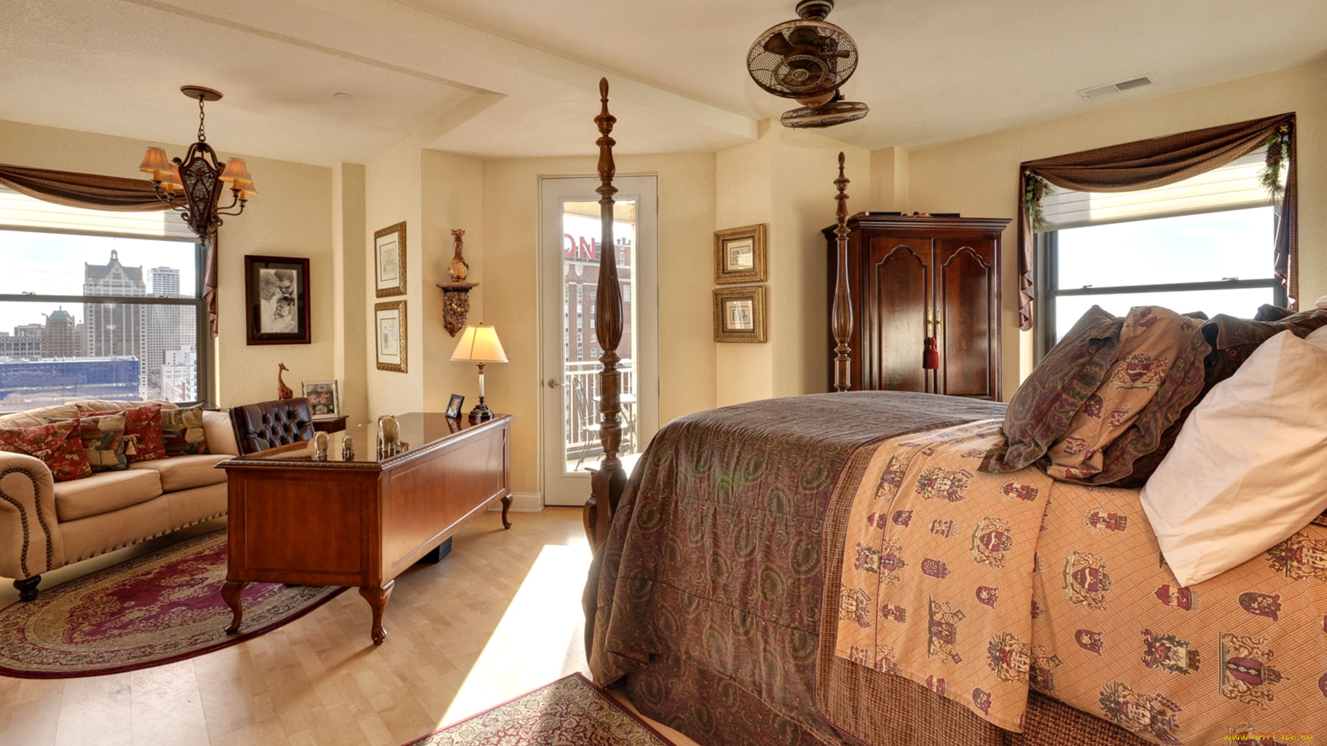 интерьер, спальня, кровать, стол, диван