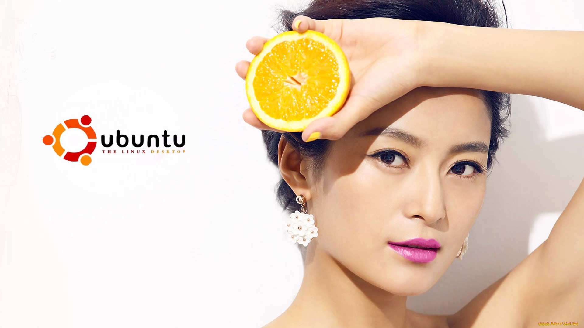 компьютеры, ubuntu, linux, азиатка, апельсин, девушка