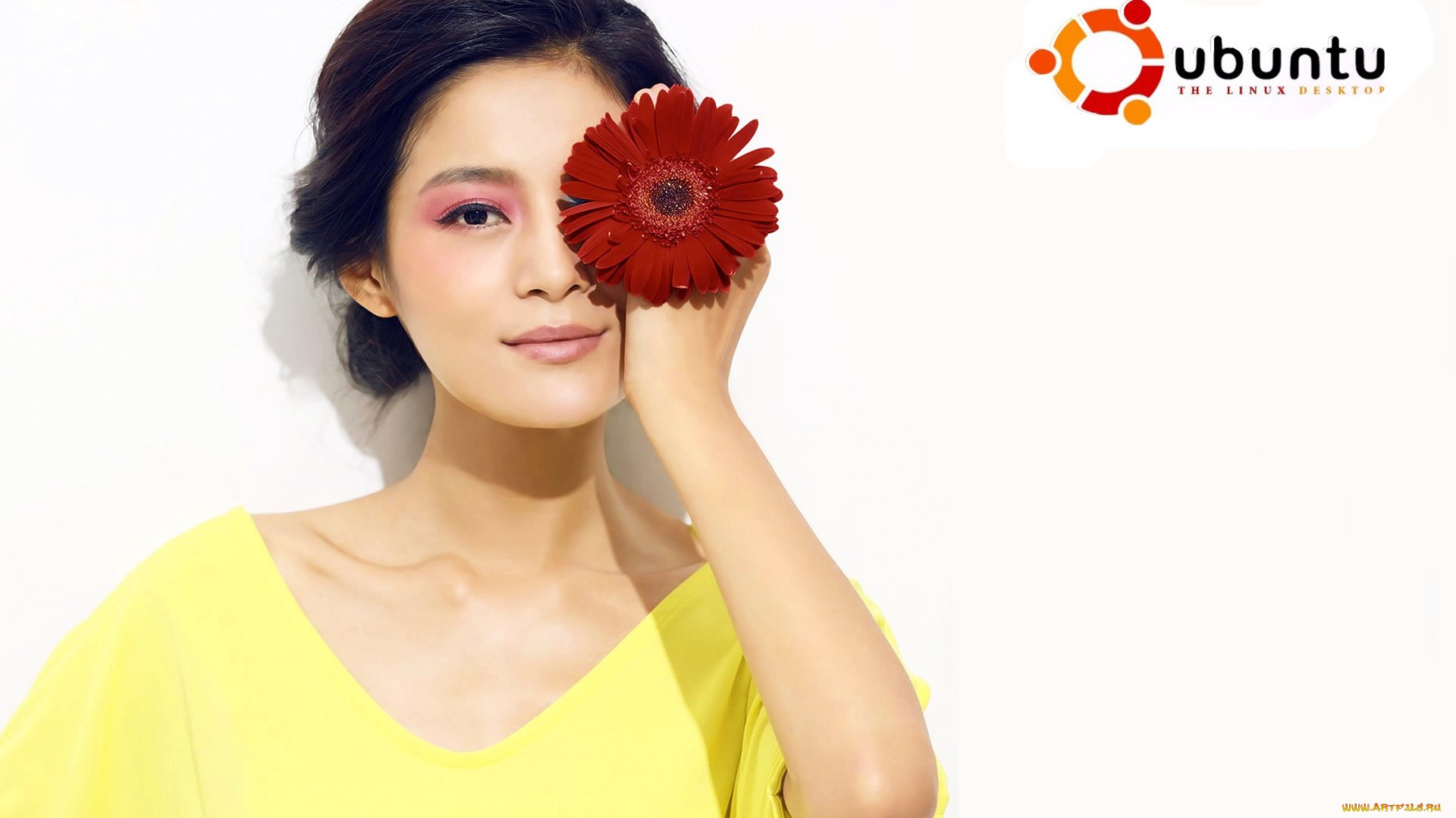 компьютеры, ubuntu, linux, девушка, азиатка, цветок