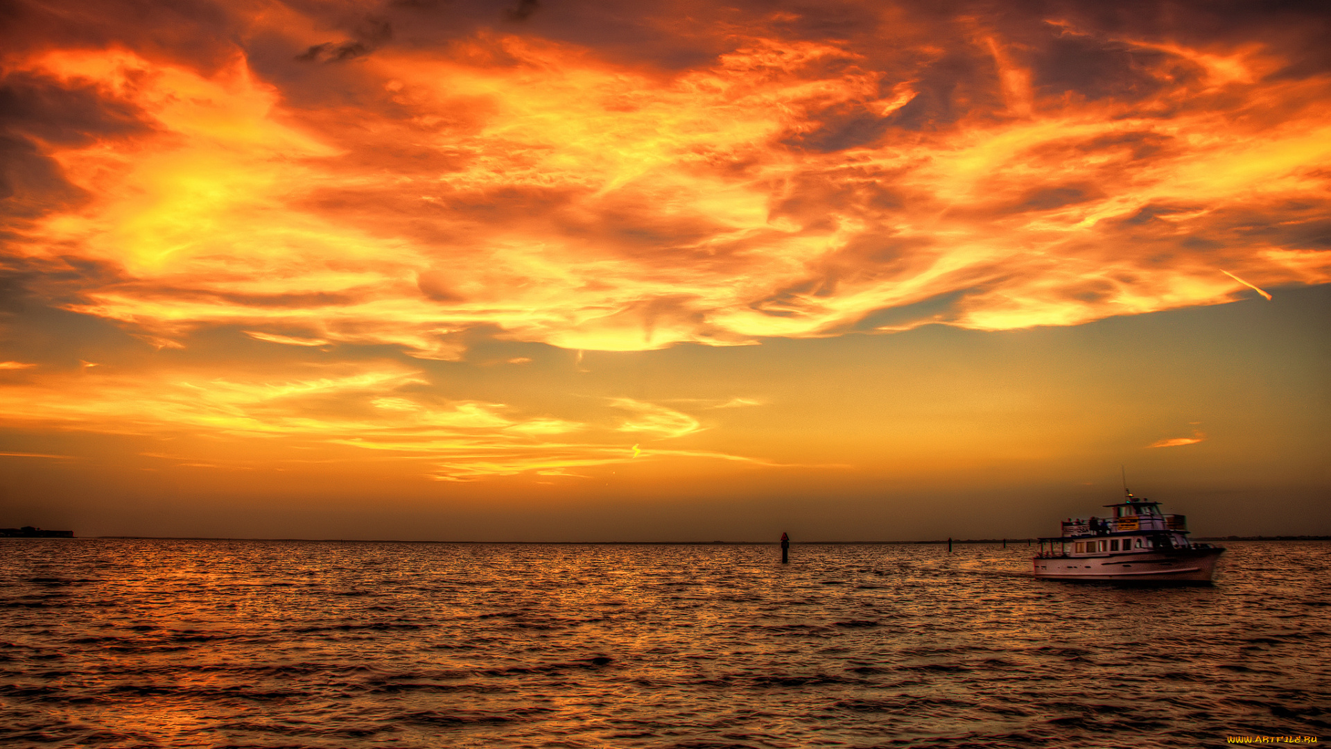 punta, gorda, florida, природа, восходы, закаты, зарево, океан, горизонт, тучи