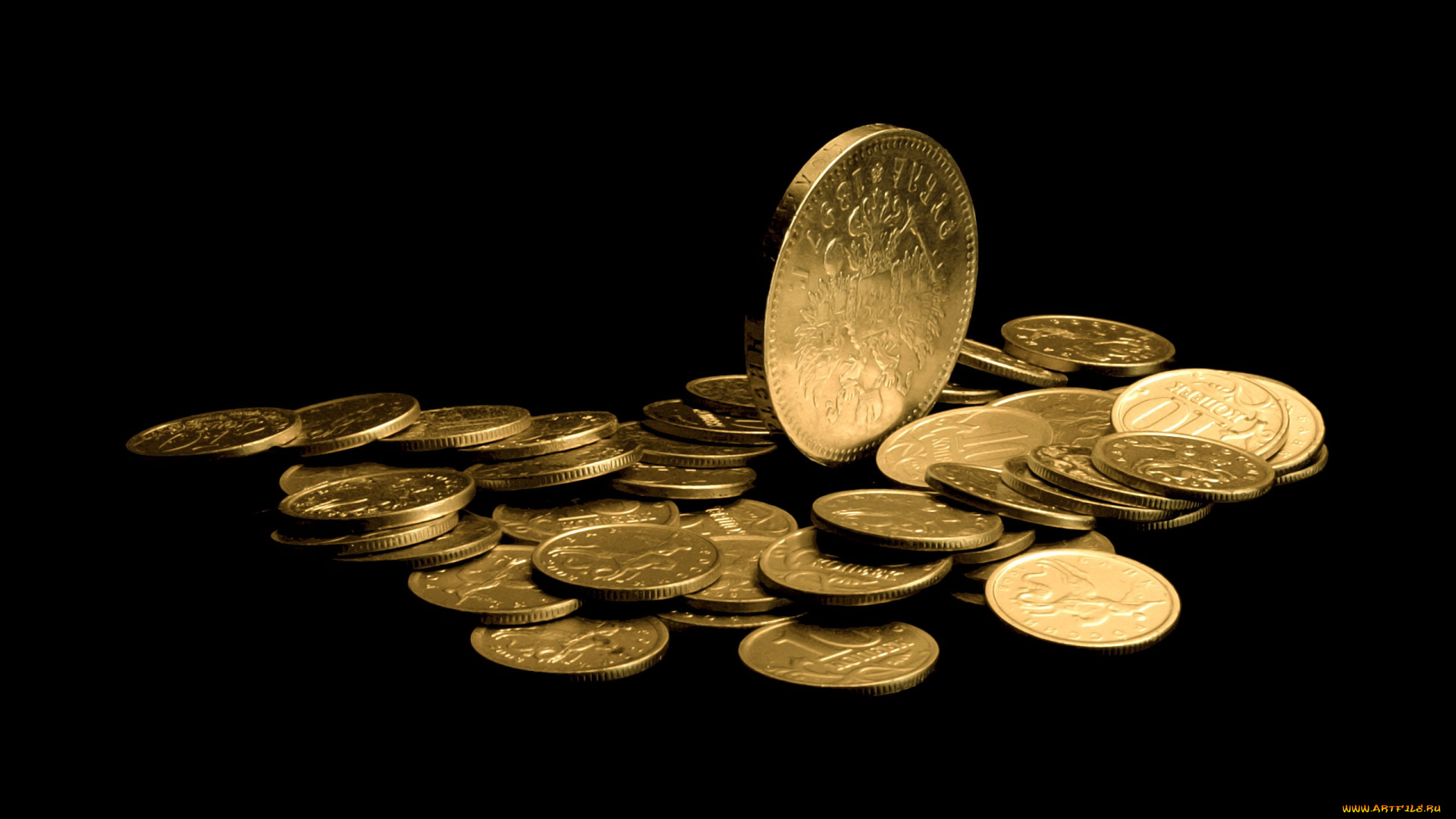 разное, золото, купюры, монеты, деньги, черный, фон