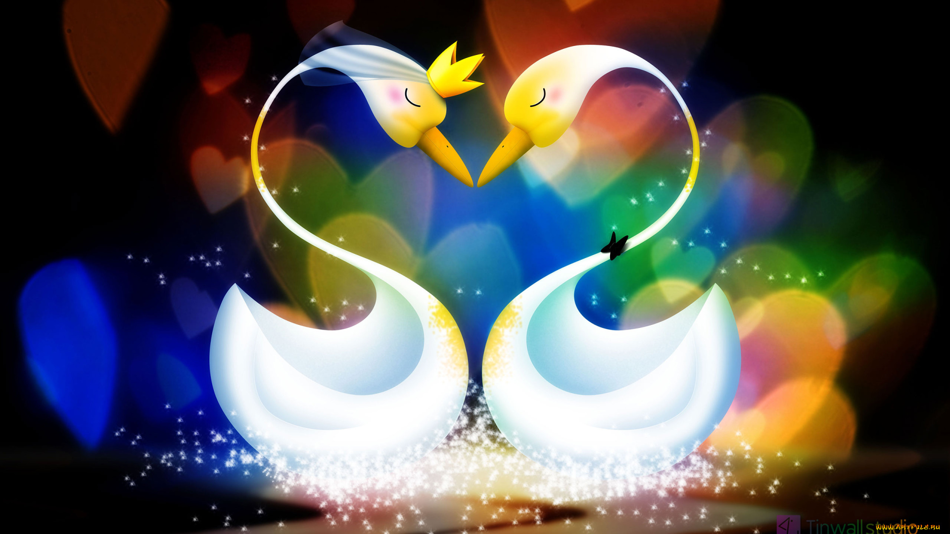 векторная, графика, лебеди