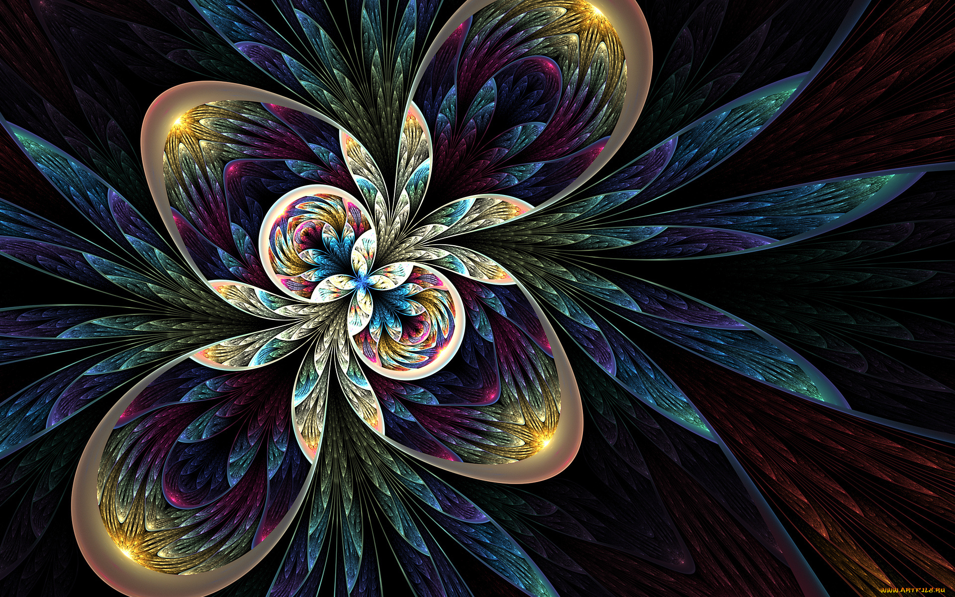 3д, графика, fractal, фракталы, цветок, круги, лепестки