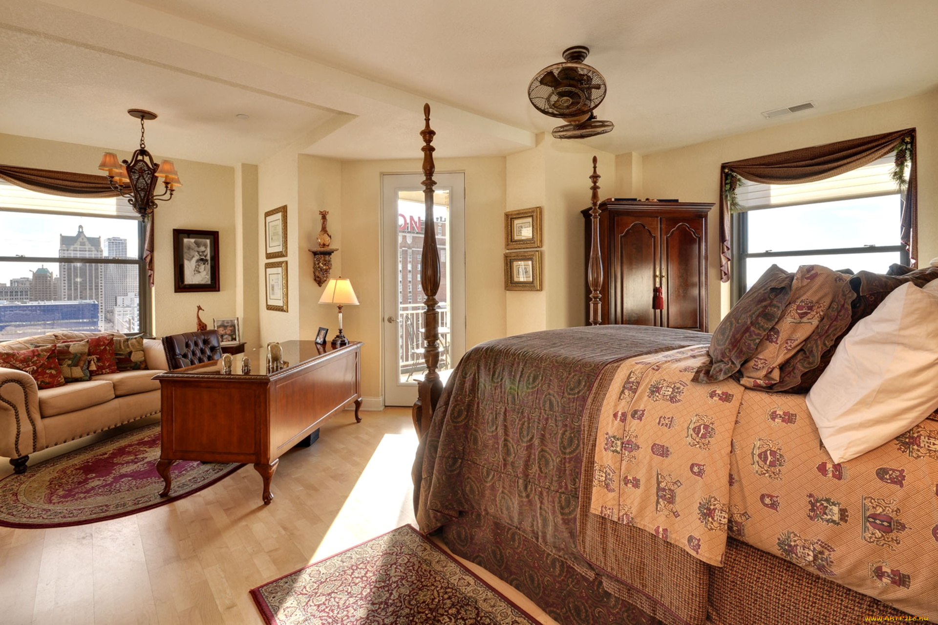 интерьер, спальня, кровать, стол, диван