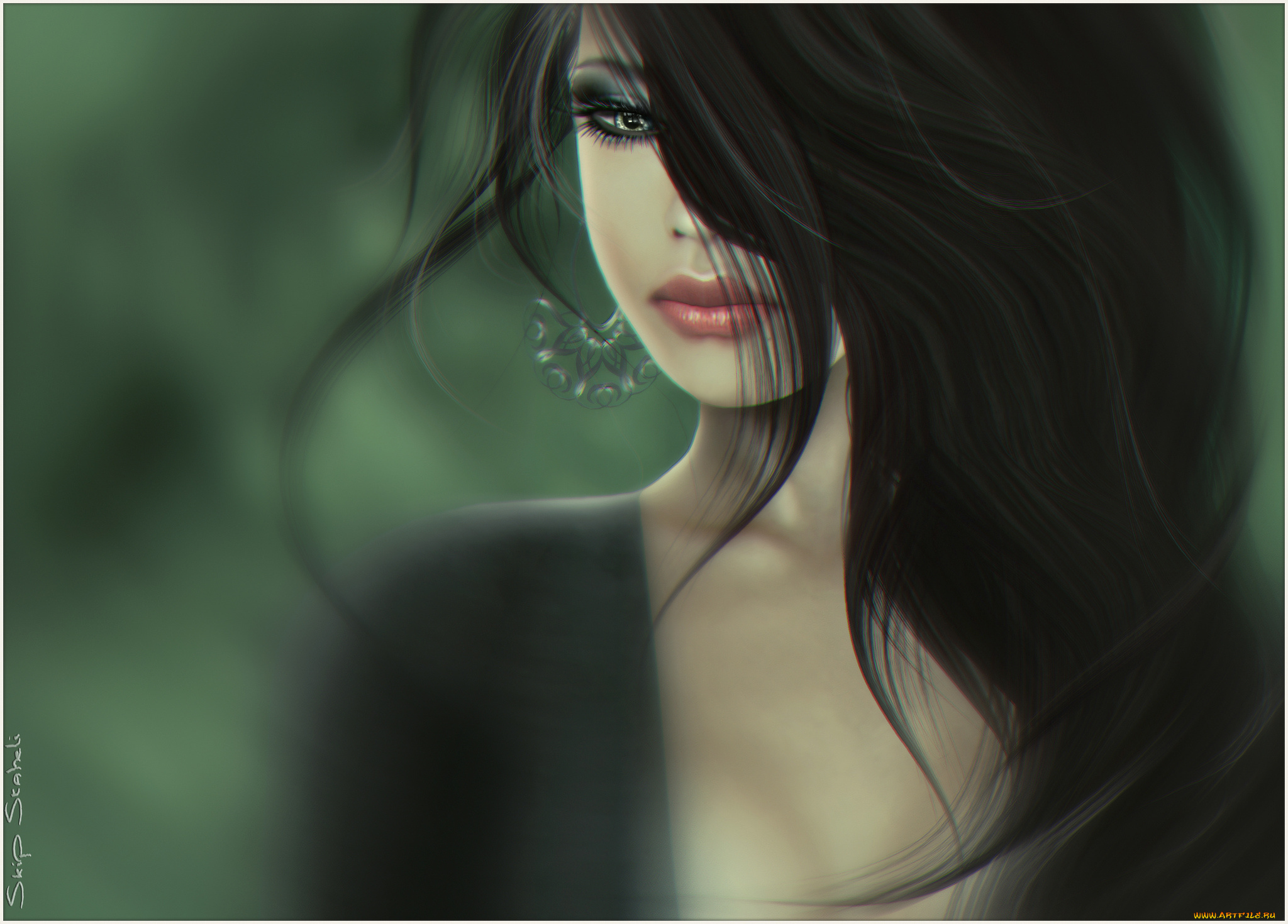 3д, графика, portraits, портрет, брюнетка, волосы