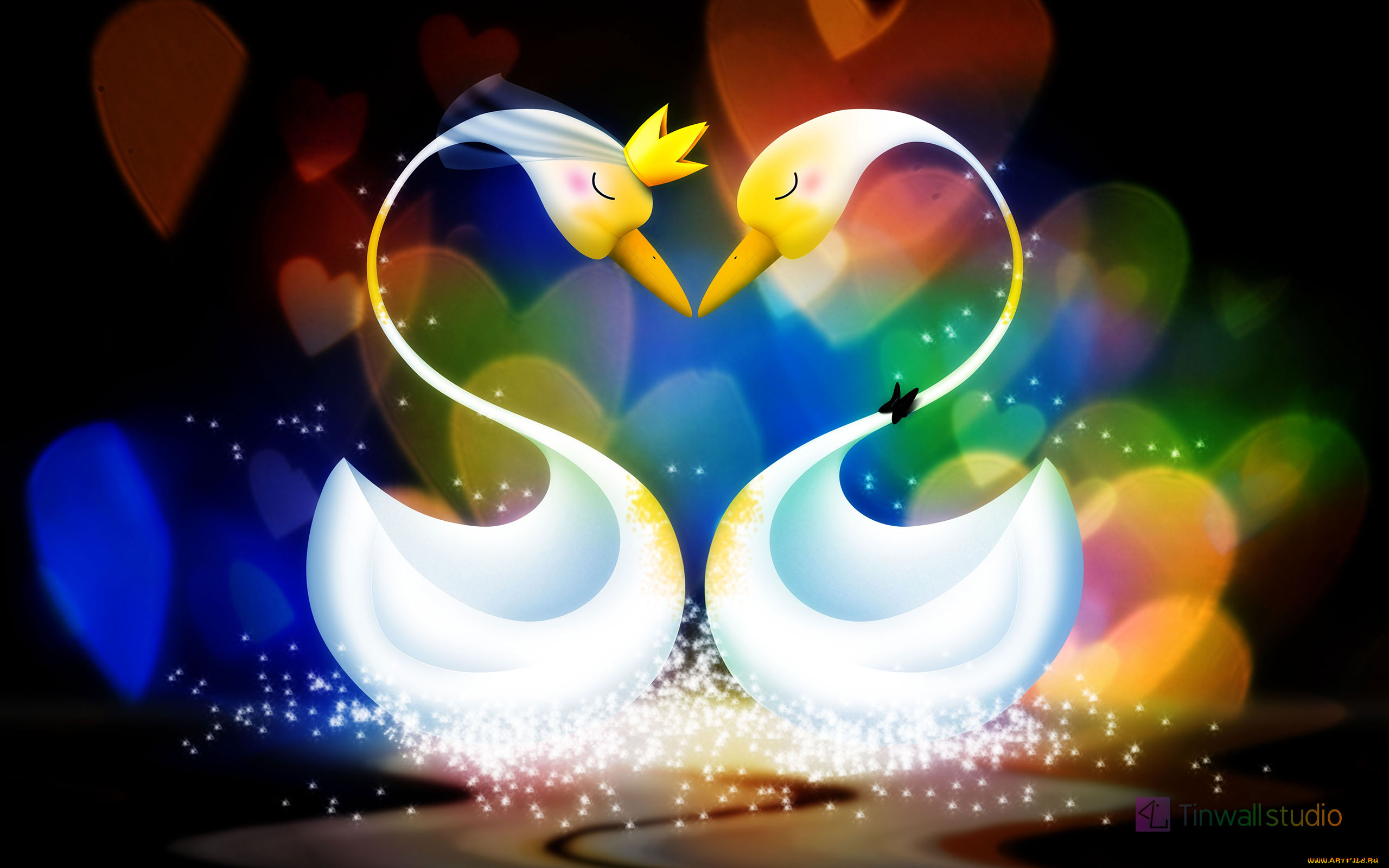 векторная, графика, лебеди