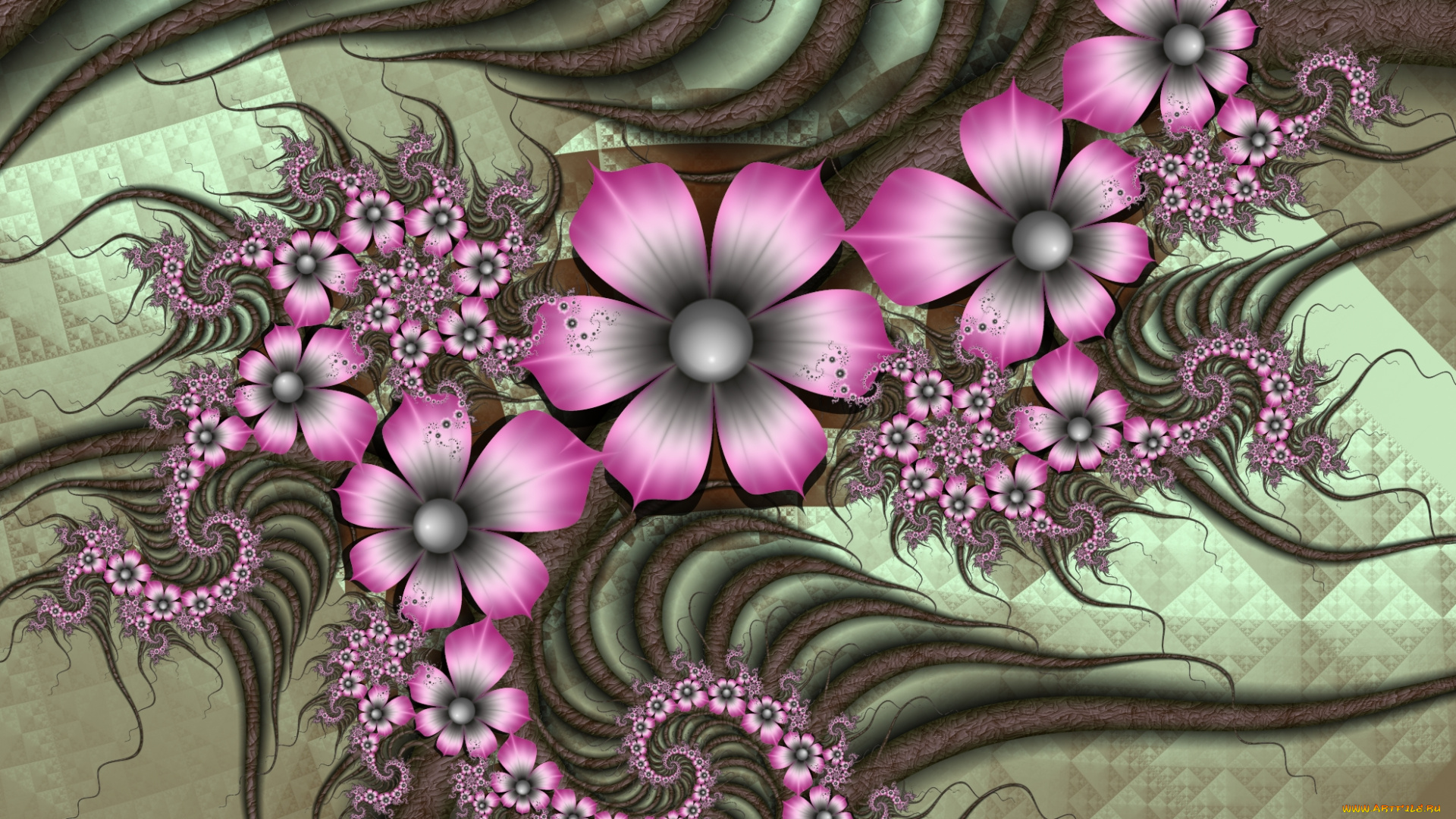 3д, графика, flowers, , цветы, фон, лепестки