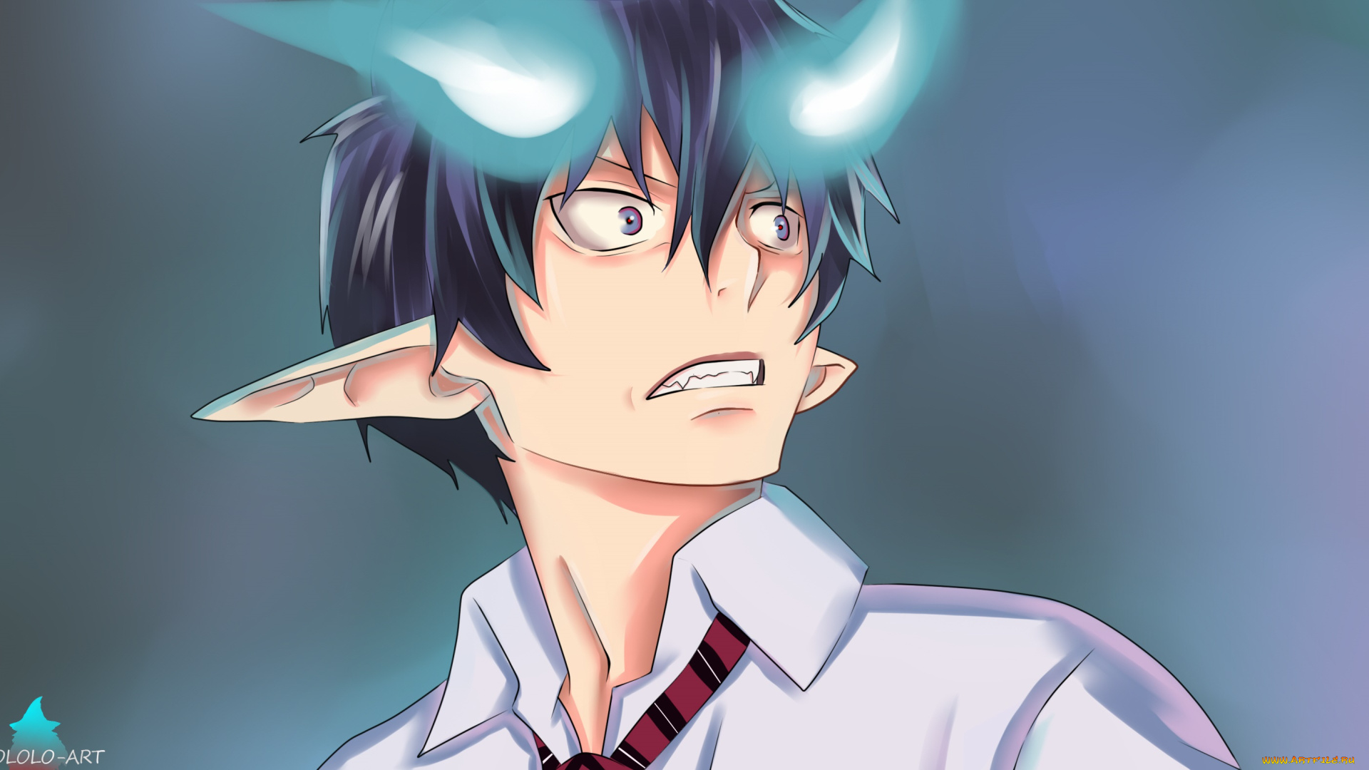 аниме, ao, no, exorcist, синее, демон, рин, акумура, арт, синий, экзорцист, лицо, парень, пламя