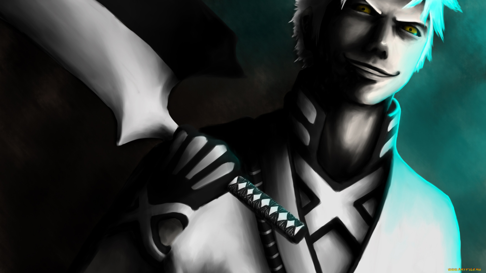 аниме, bleach, парень, пустой, занпакто, взгляд, арт, блич